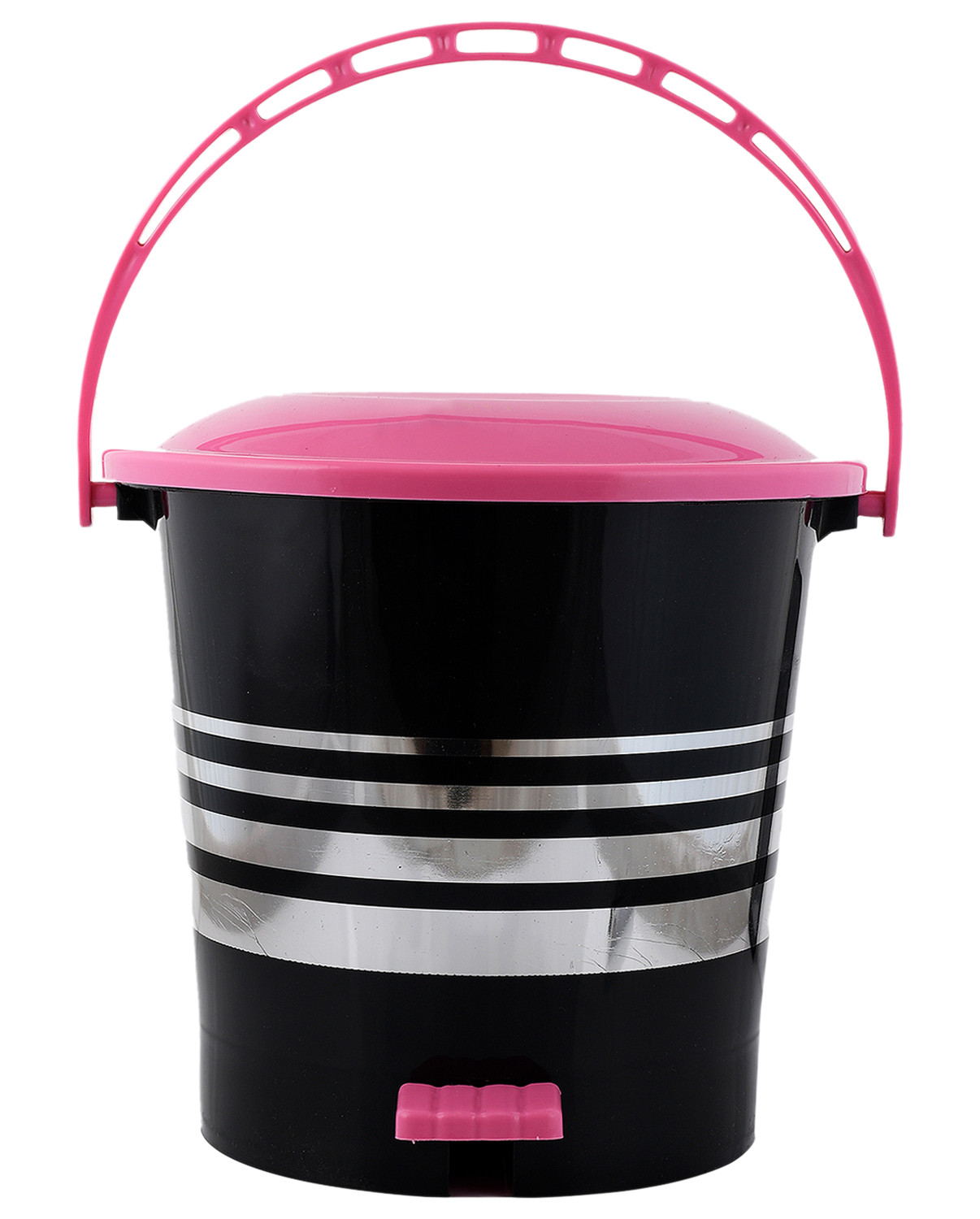 Kuber Industries Plastic Pedal Dustbin/Wastebin With Handle, 10 Liter (Black & Pink)-47KM0997