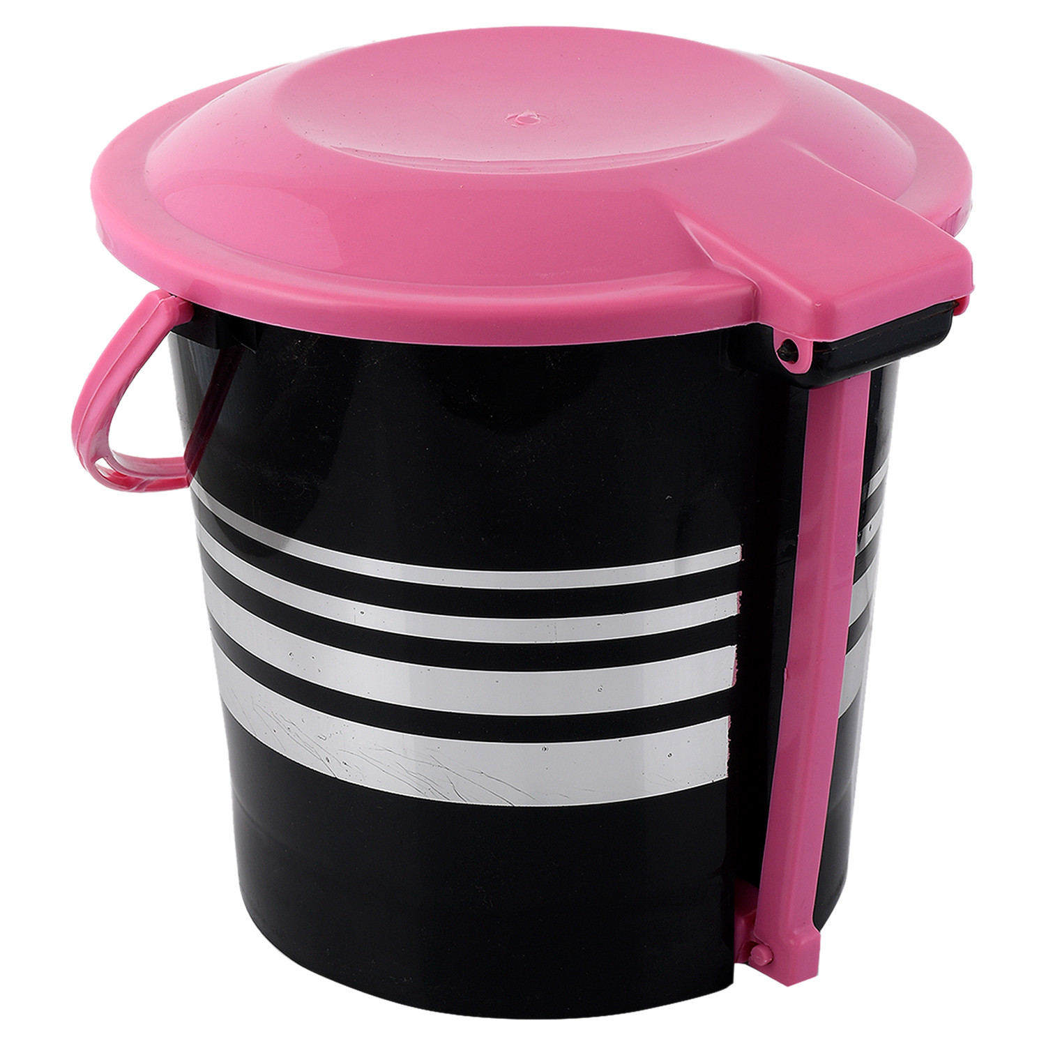 Kuber Industries Plastic Pedal Dustbin/Wastebin With Handle, 10 Liter (Black & Pink)-47KM0997