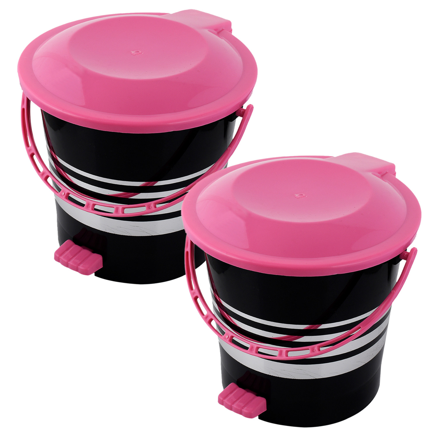 Kuber Industries Plastic Pedal Dustbin/Wastebin With Handle, 10 Liter (Black & Pink)-47KM0997