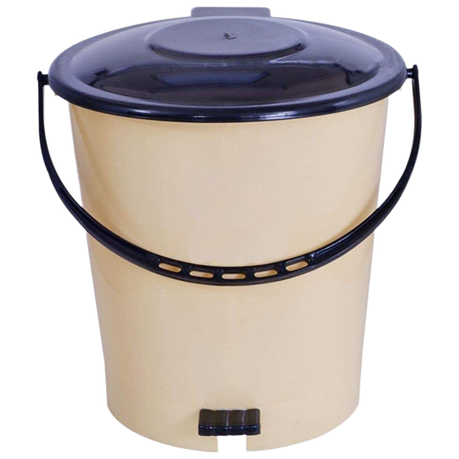 Kuber Industries Plastic Pedal Dustbin/Wastebin With Handle, 10 Liter (Cream & Brown)-47KM0993