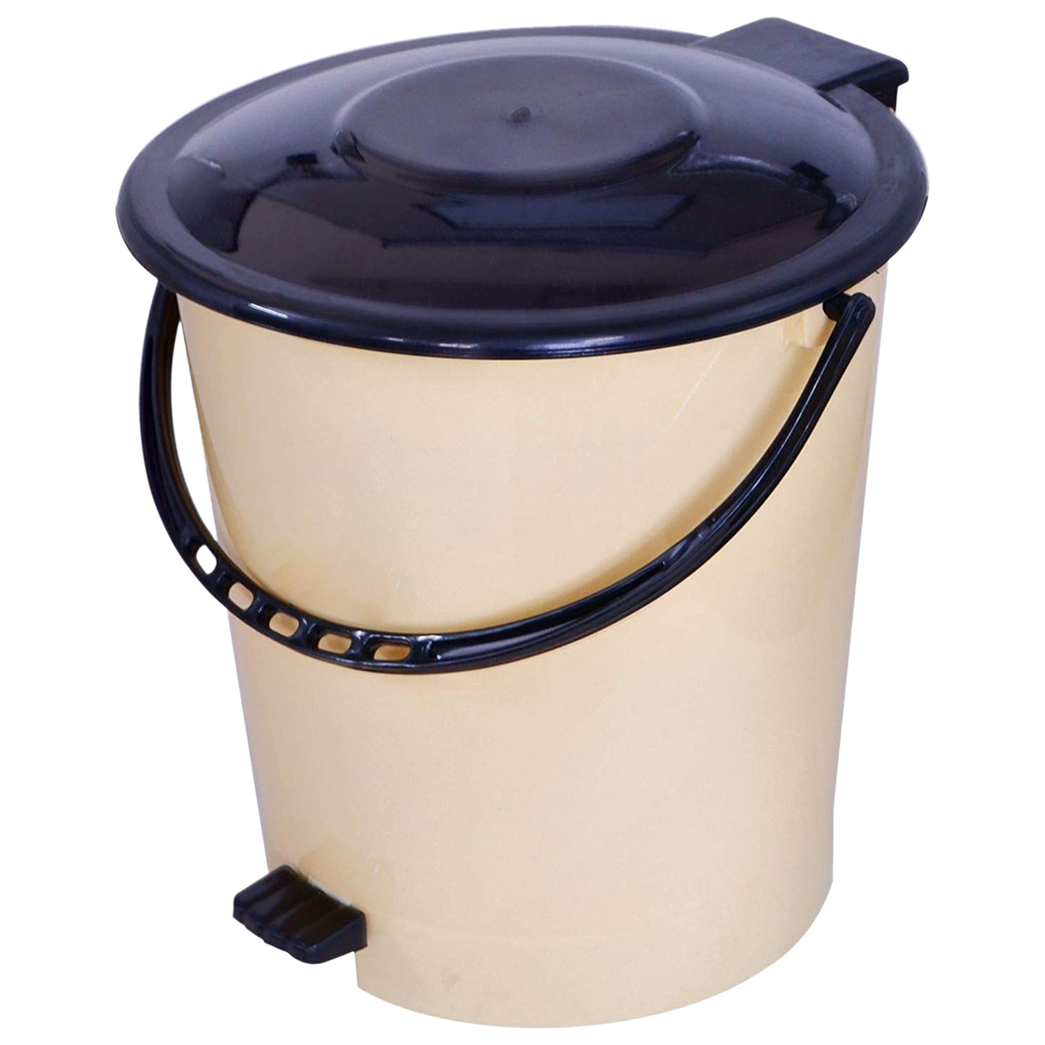 Kuber Industries Plastic Pedal Dustbin/Wastebin With Handle, 10 Liter (Cream & Brown)-47KM0993