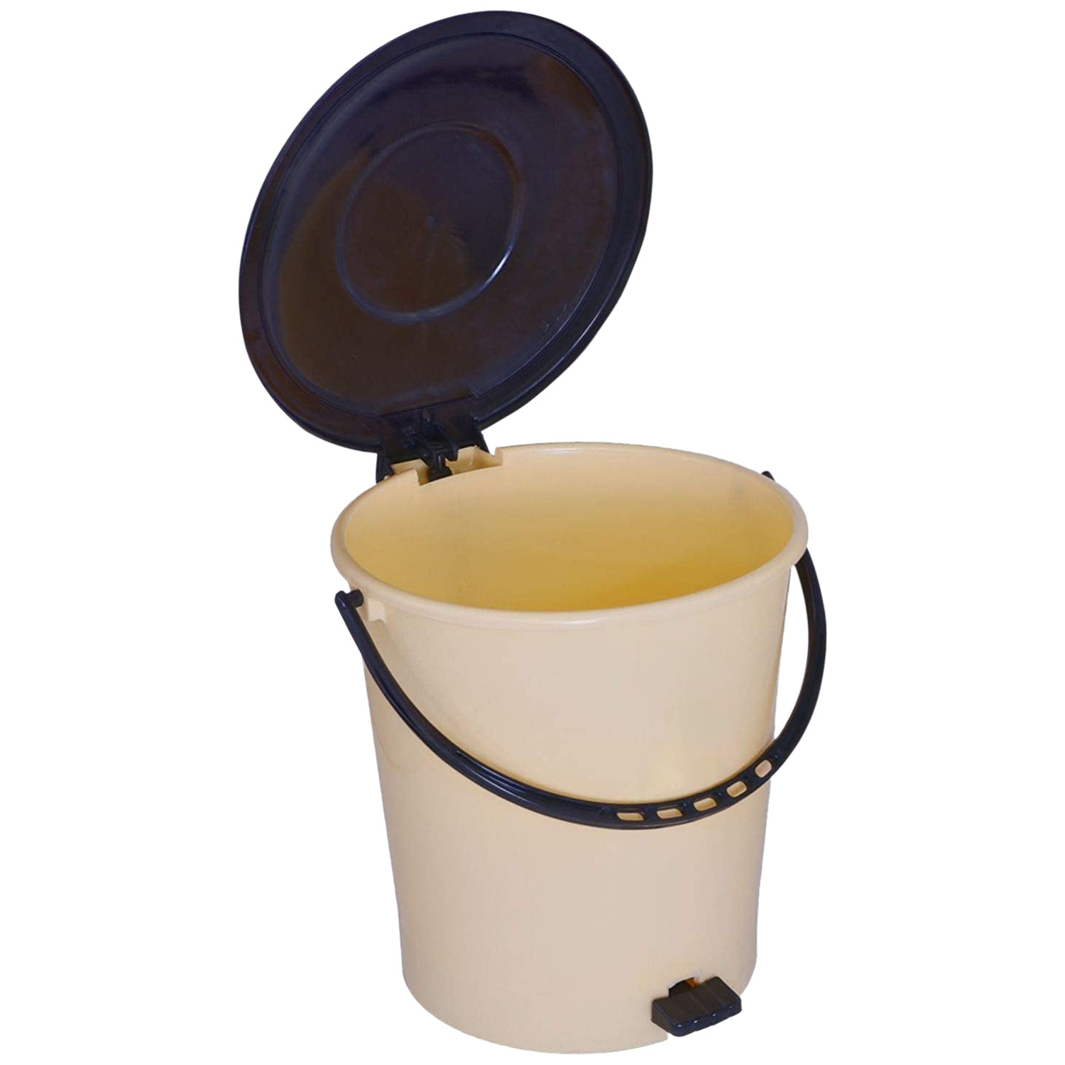 Kuber Industries Plastic Pedal Dustbin/Wastebin With Handle, 10 Liter (Cream & Brown)-47KM0993