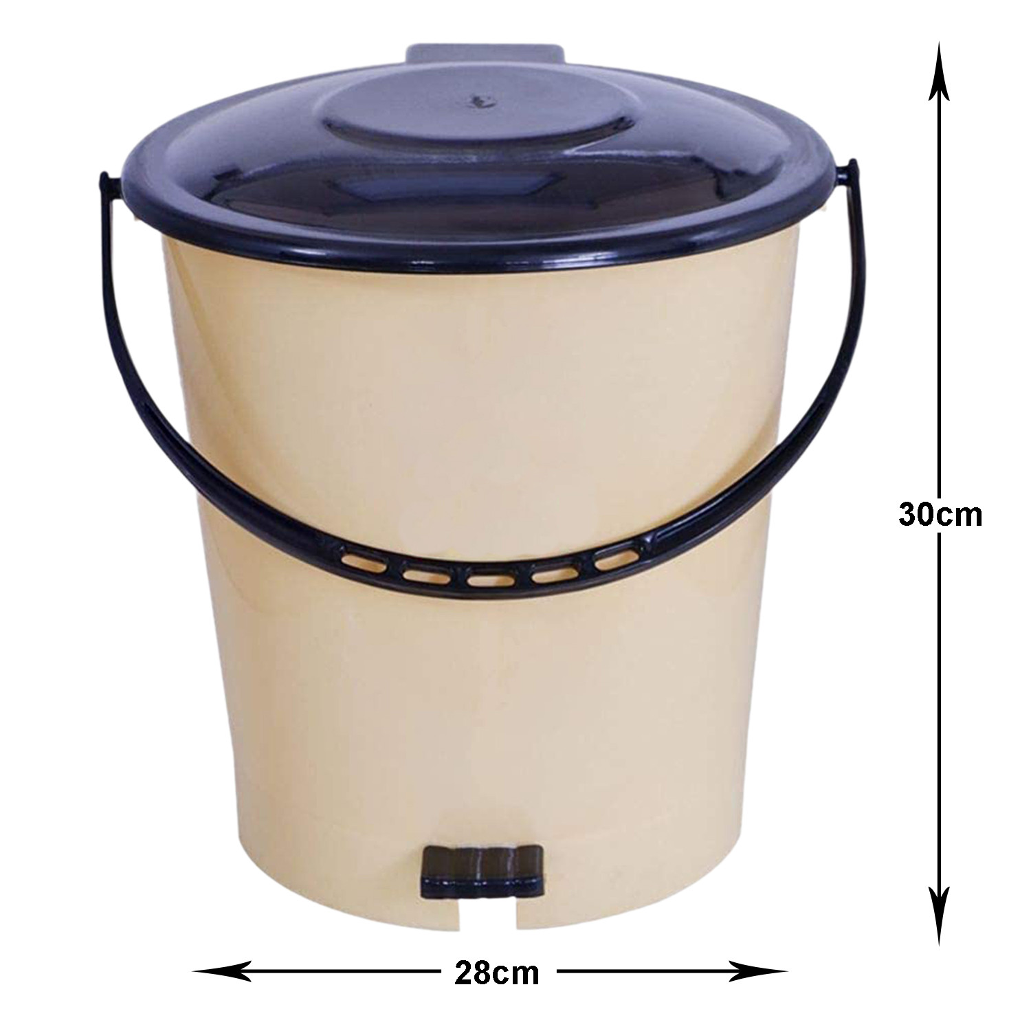 Kuber Industries Plastic Pedal Dustbin/Wastebin With Handle, 10 Liter (Cream & Brown)-47KM0993