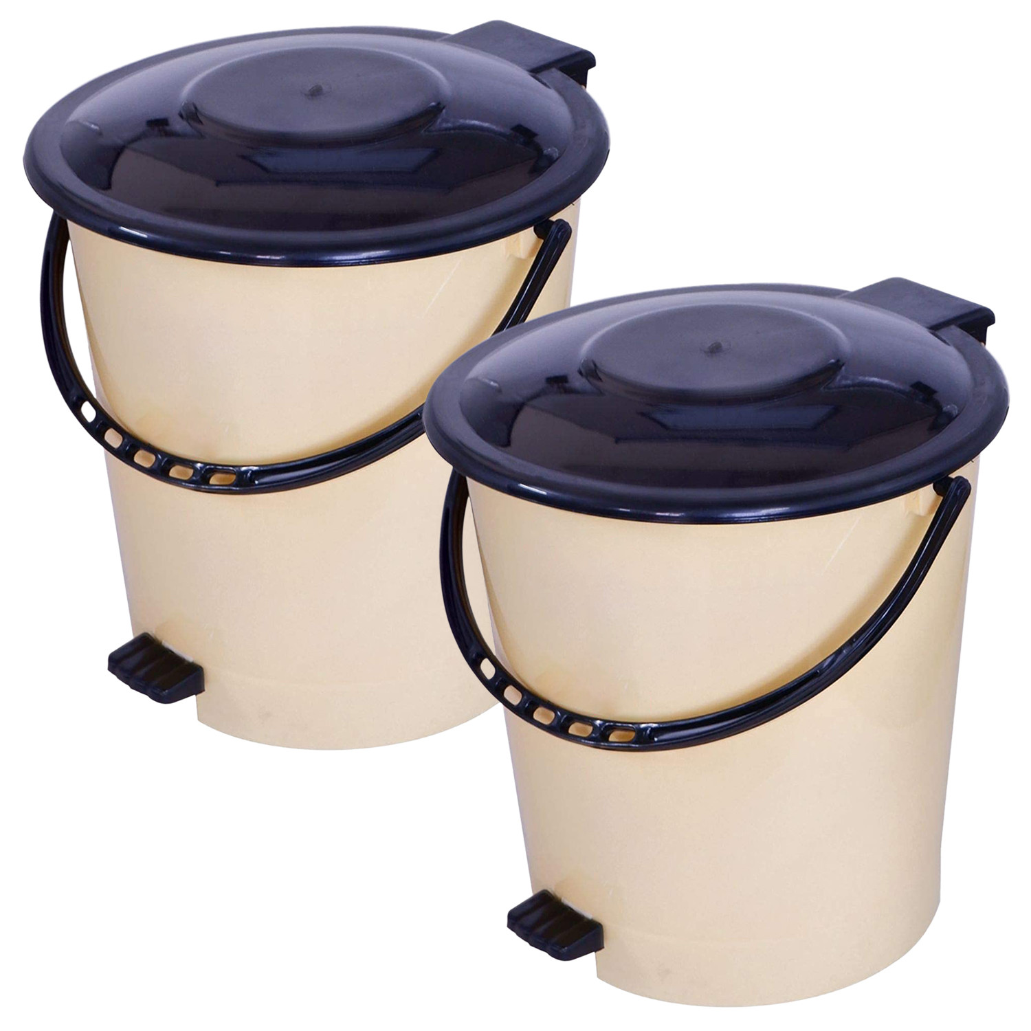 Kuber Industries Plastic Pedal Dustbin/Wastebin With Handle, 10 Liter (Cream & Brown)-47KM0993