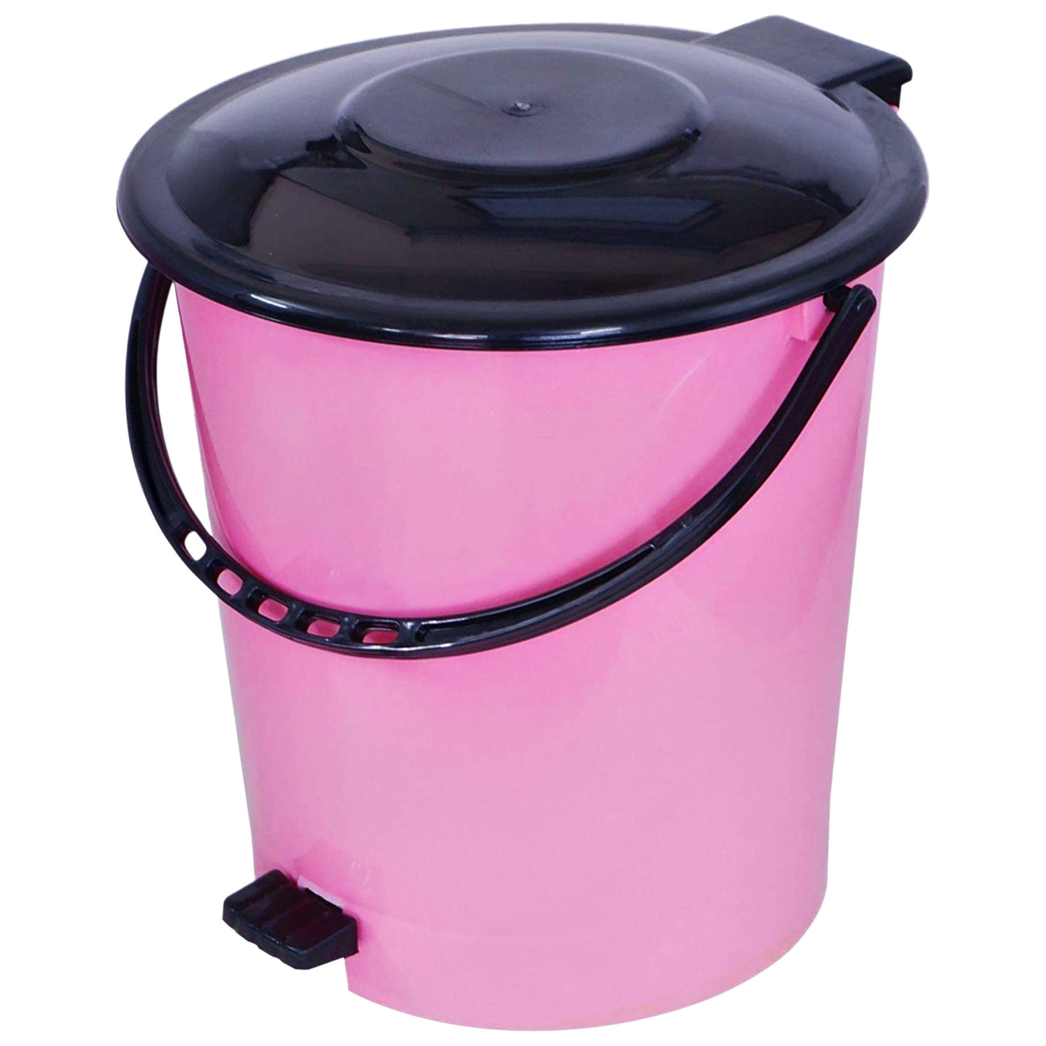 Kuber Industries Plastic Pedal Dustbin/Wastebin With Handle, 10 Liter (Pink & Black)-47KM0985