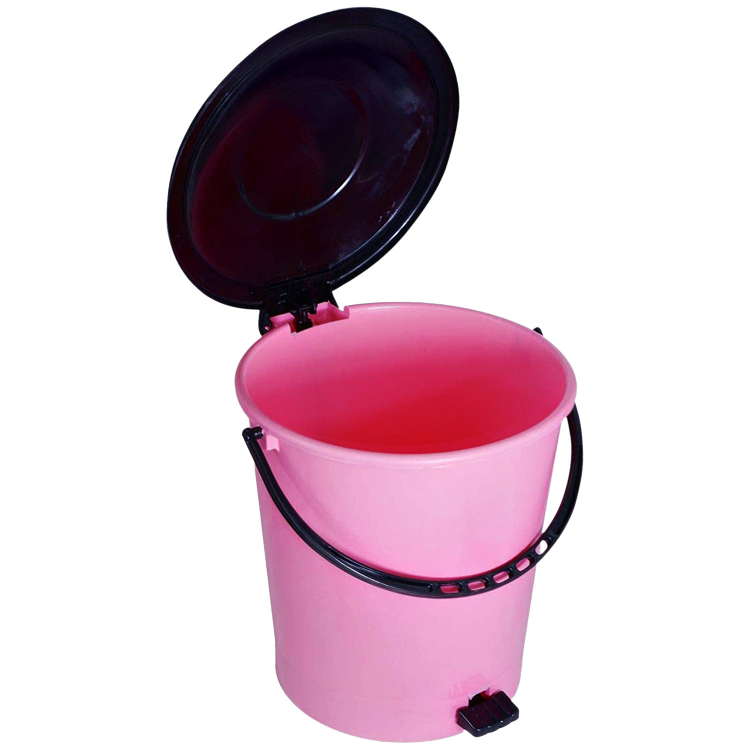 Kuber Industries Plastic Pedal Dustbin/Wastebin With Handle, 10 Liter (Pink & Black)-47KM0985