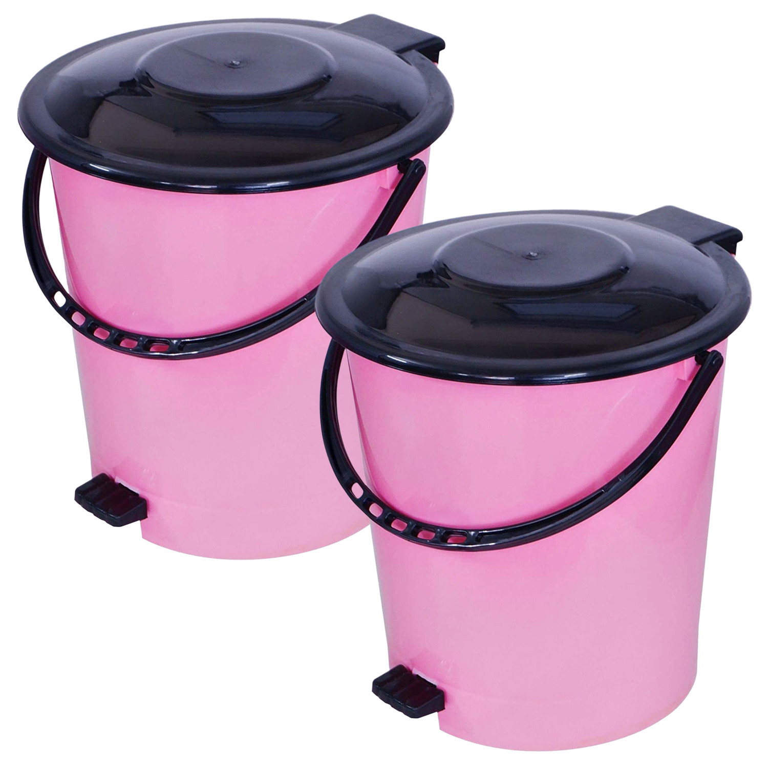Kuber Industries Plastic Pedal Dustbin/Wastebin With Handle, 10 Liter (Pink & Black)-47KM0985
