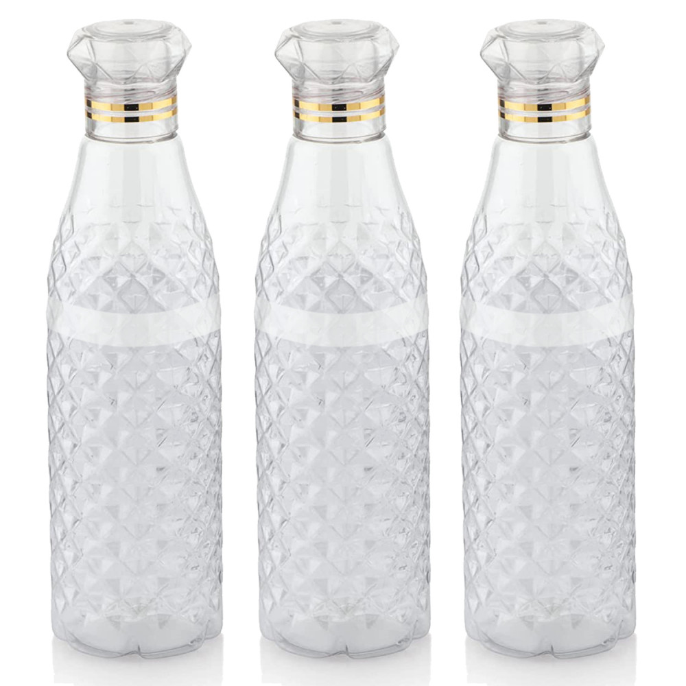 Kuber Industries Plastic Ragular Crystal Design Water Bottle For Home &amp; Traveling, 1Ltr.(Transparent) 54KM4305