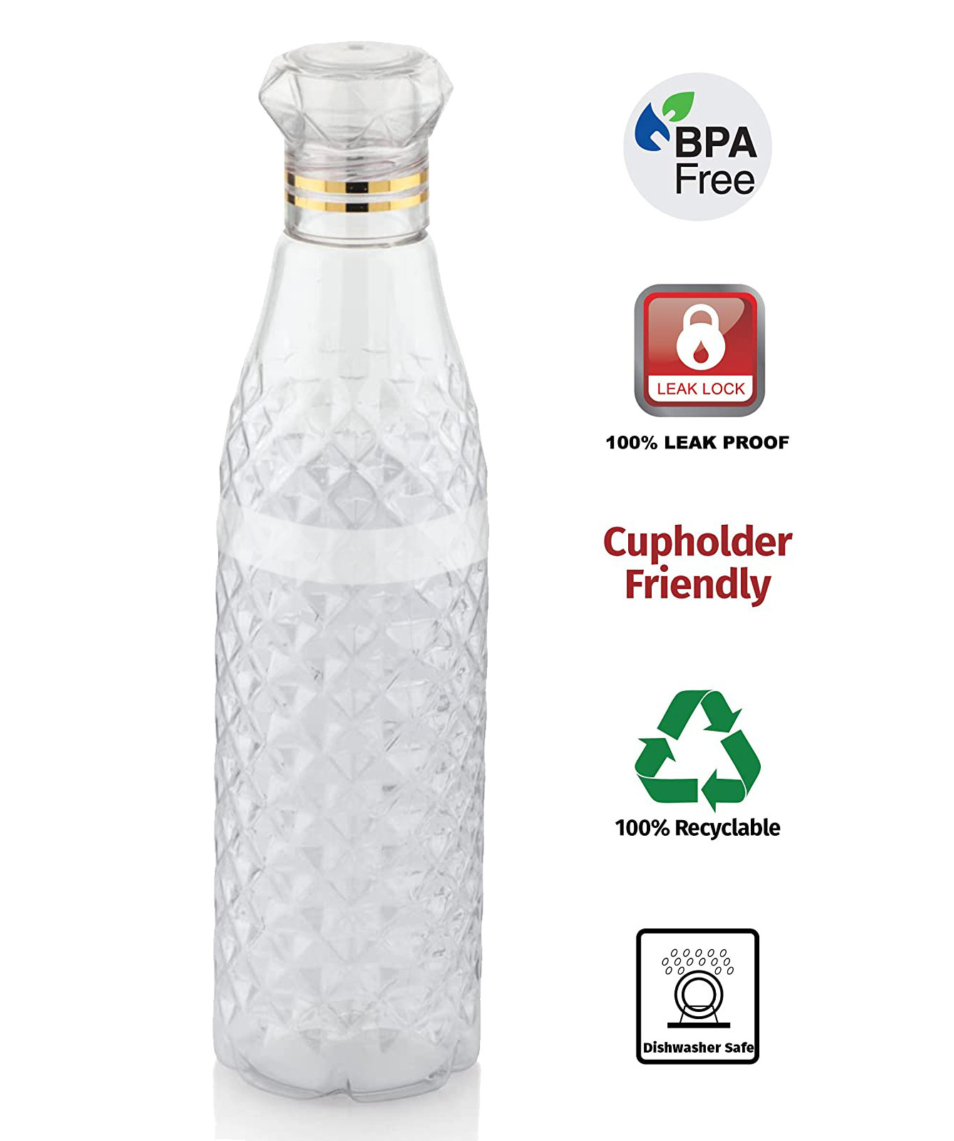 Kuber Industries Plastic Ragular Crystal Design Water Bottle For Home & Traveling, 1Ltr.(Transparent) 54KM4305