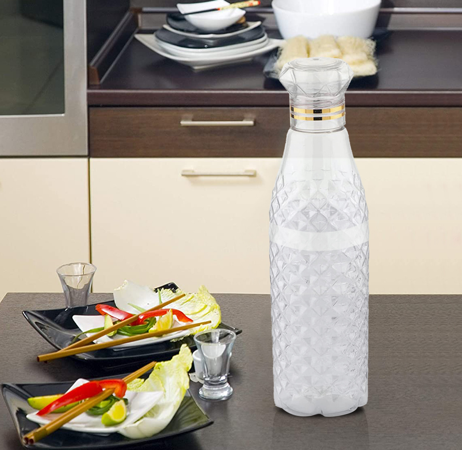 Kuber Industries Plastic Ragular Crystal Design Water Bottle For Home & Traveling, 1Ltr.(Transparent) 54KM4305