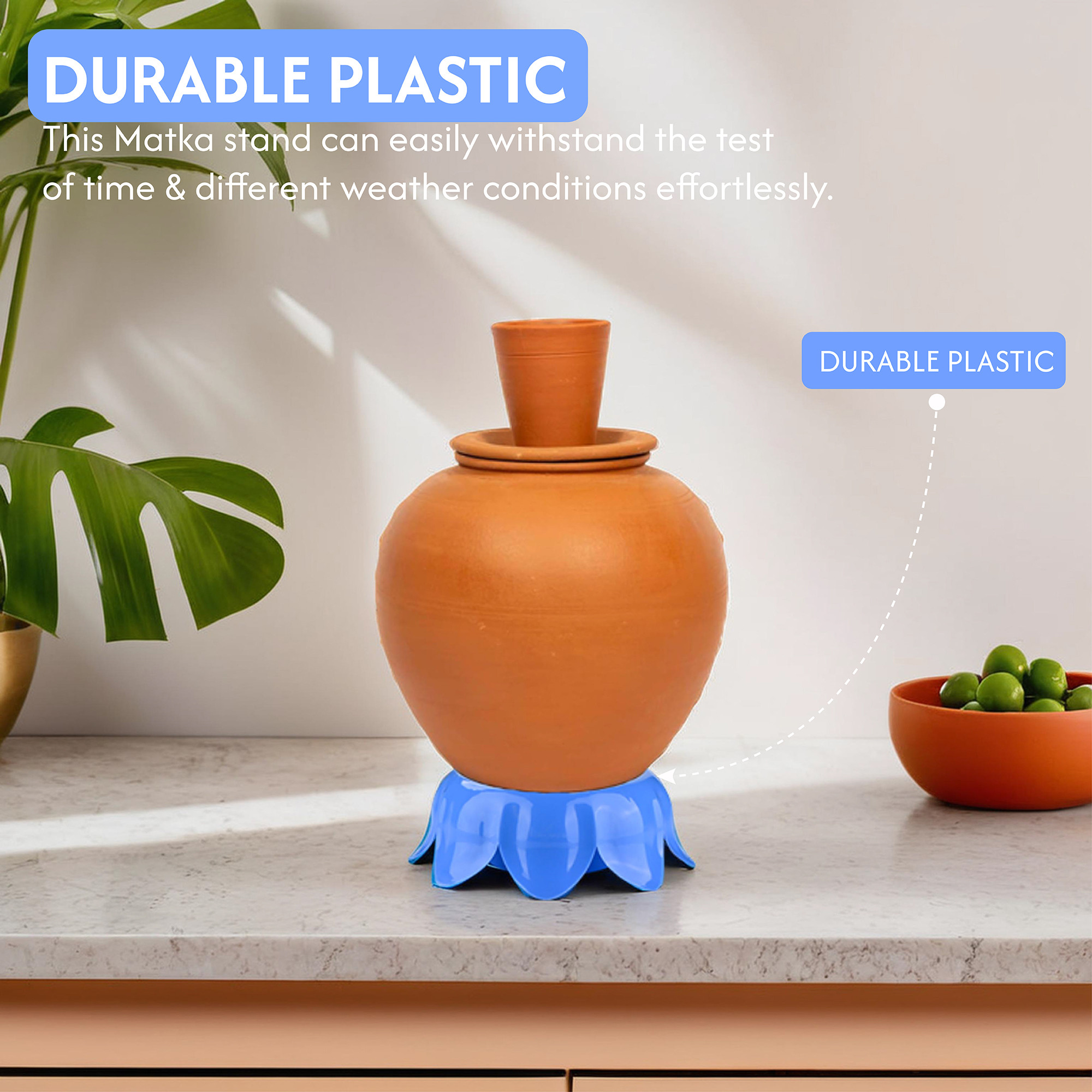 Kuber Industries Plastic Royal Matka Stand for Water Pot  Water Pot Stand for Kitchen  Outdoor Pot for Plants  Flower Pot for Garden  Balcony  Dog Feeding Bowl for Pets  Blue