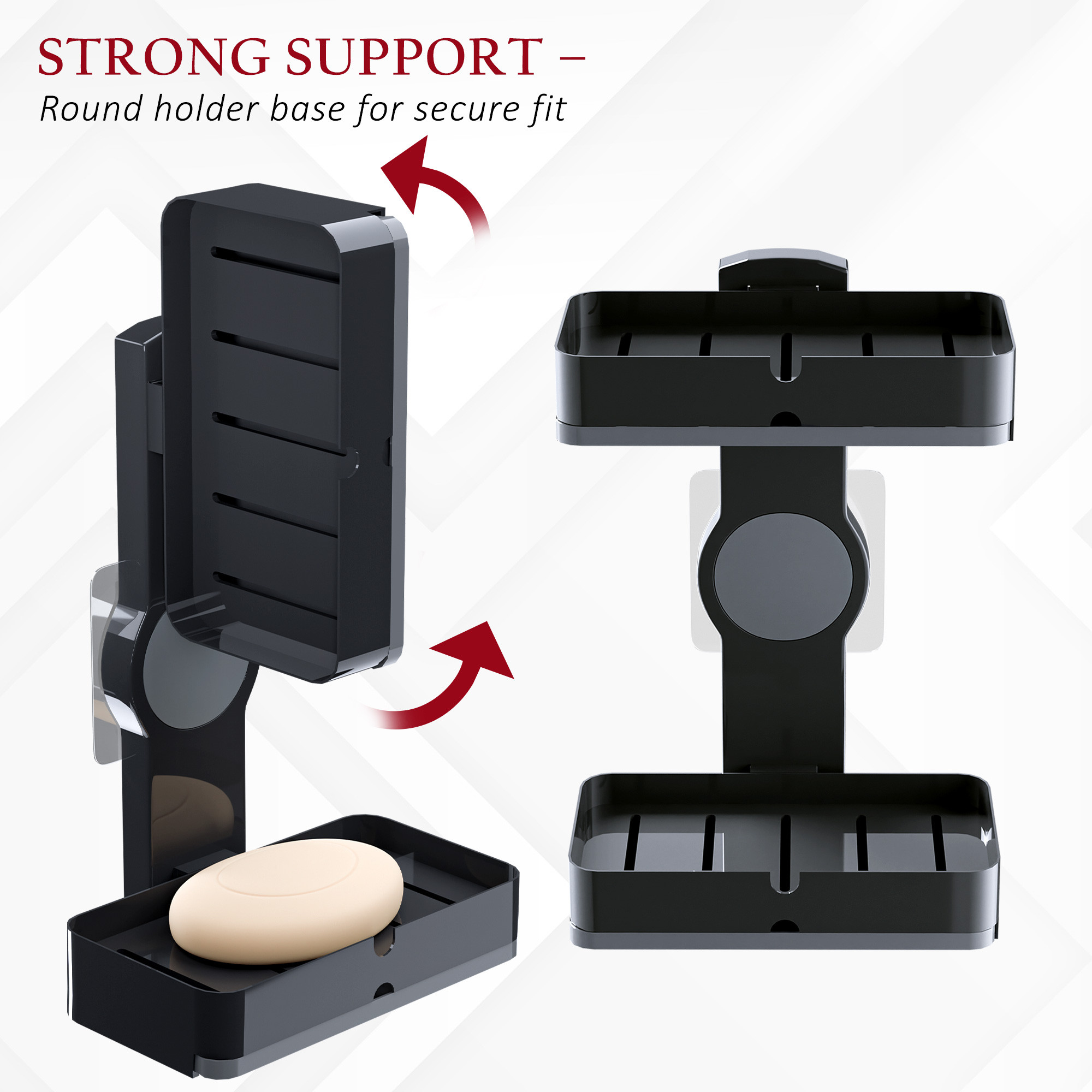 Kuber Industries Plastic Self-Adhesive Double Layers Soap Holder for Bathroom Wall with Removable Drain Tray  No Drill Stickable Soap Stand for Kitchen Sink  Black