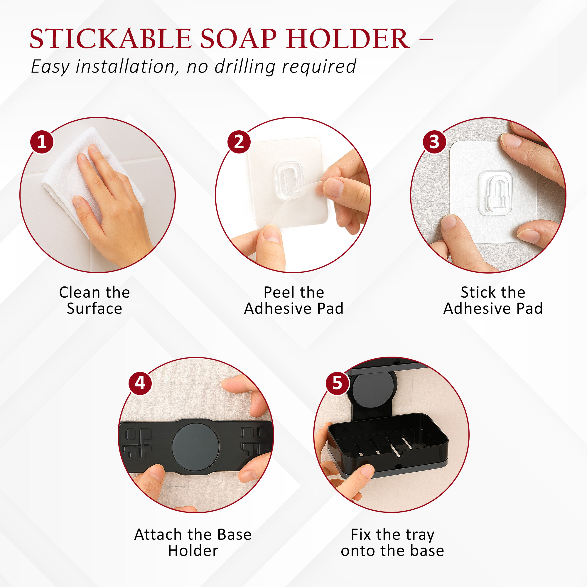 Kuber Industries Plastic Self-Adhesive Double Layers Soap Holder for Bathroom Wall with Removable Drain Tray  No Drill Stickable Soap Stand for Kitchen Sink  Black