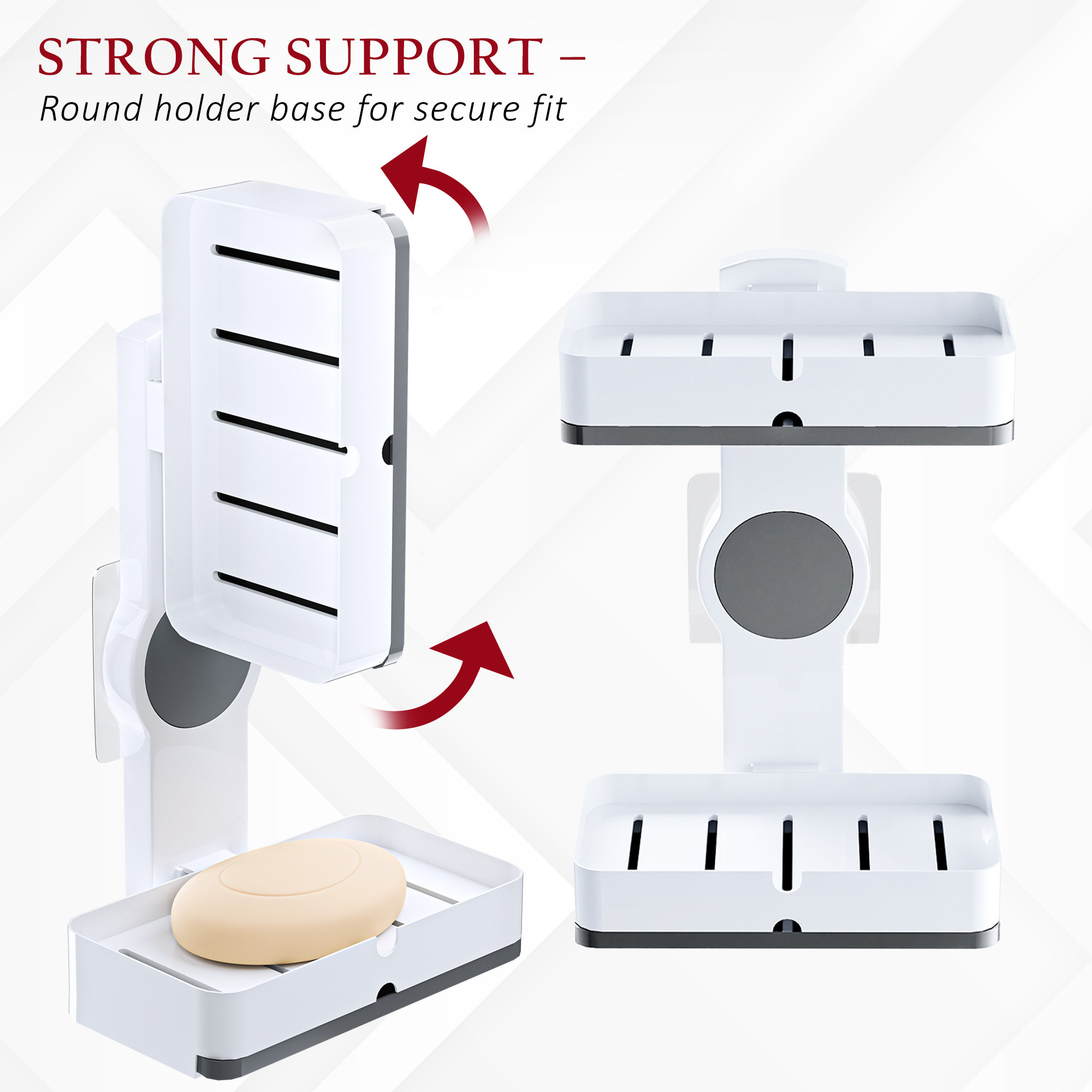 Kuber Industries Plastic Self-Adhesive Double Layers Soap Holder for Bathroom Wall with Removable Drain Tray  No Drill Stickable Soap Stand for Kitchen Sink  White