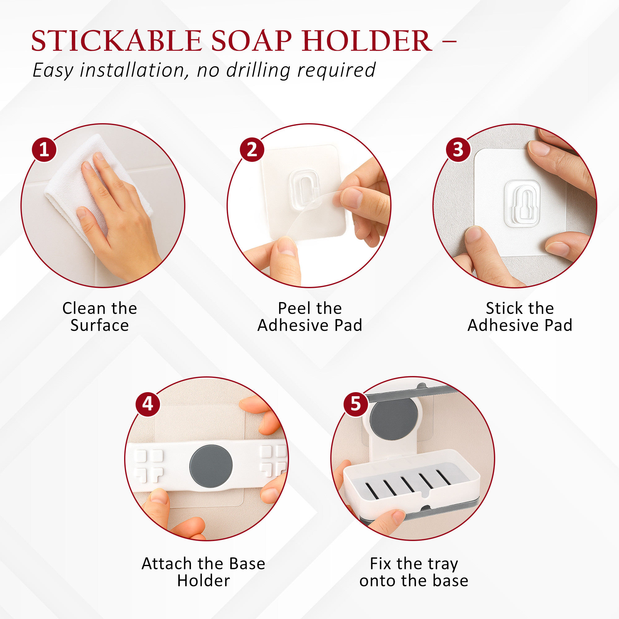 Kuber Industries Plastic Self-Adhesive Double Layers Soap Holder for Bathroom Wall with Removable Drain Tray  No Drill Stickable Soap Stand for Kitchen Sink  White