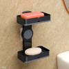 Plastic Self-Adhesive Double Layers Soap Holder for Bathroom Wall with Removable Drain Tray | No Drill Stickable Soap Stand for Kitchen Sink | Black