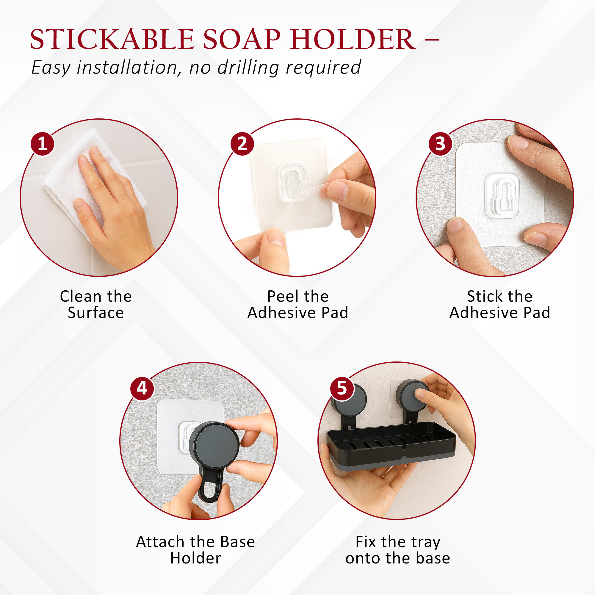 Kuber Industries Plastic Self-Adhesive Soap Holder for Bathroom with Removable Drain Tray  Wall Mount No Drill Stickable Long Soap Stand for Kitchen Sink  Black