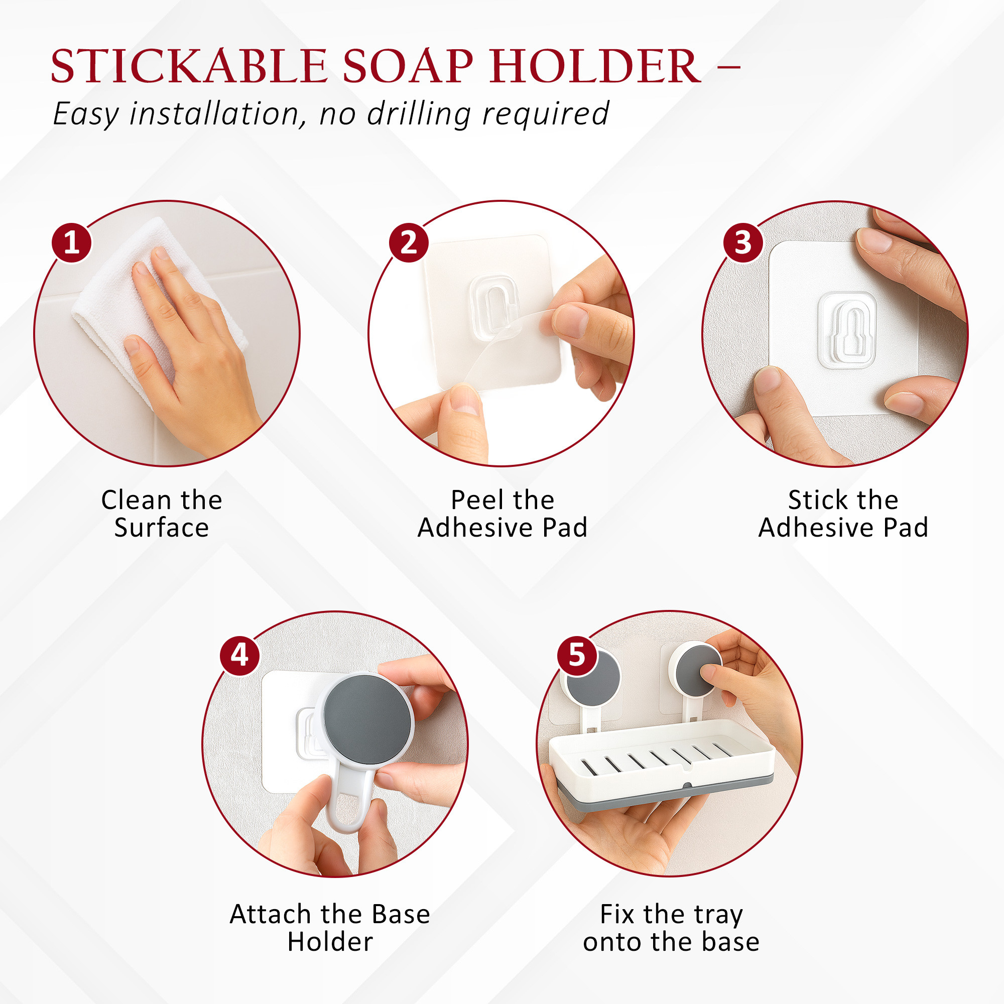 Kuber Industries Plastic Self-Adhesive Soap Holder for Bathroom with Removable Drain Tray  Wall Mount No Drill Stickable Long Soap Stand for Kitchen Sink  White