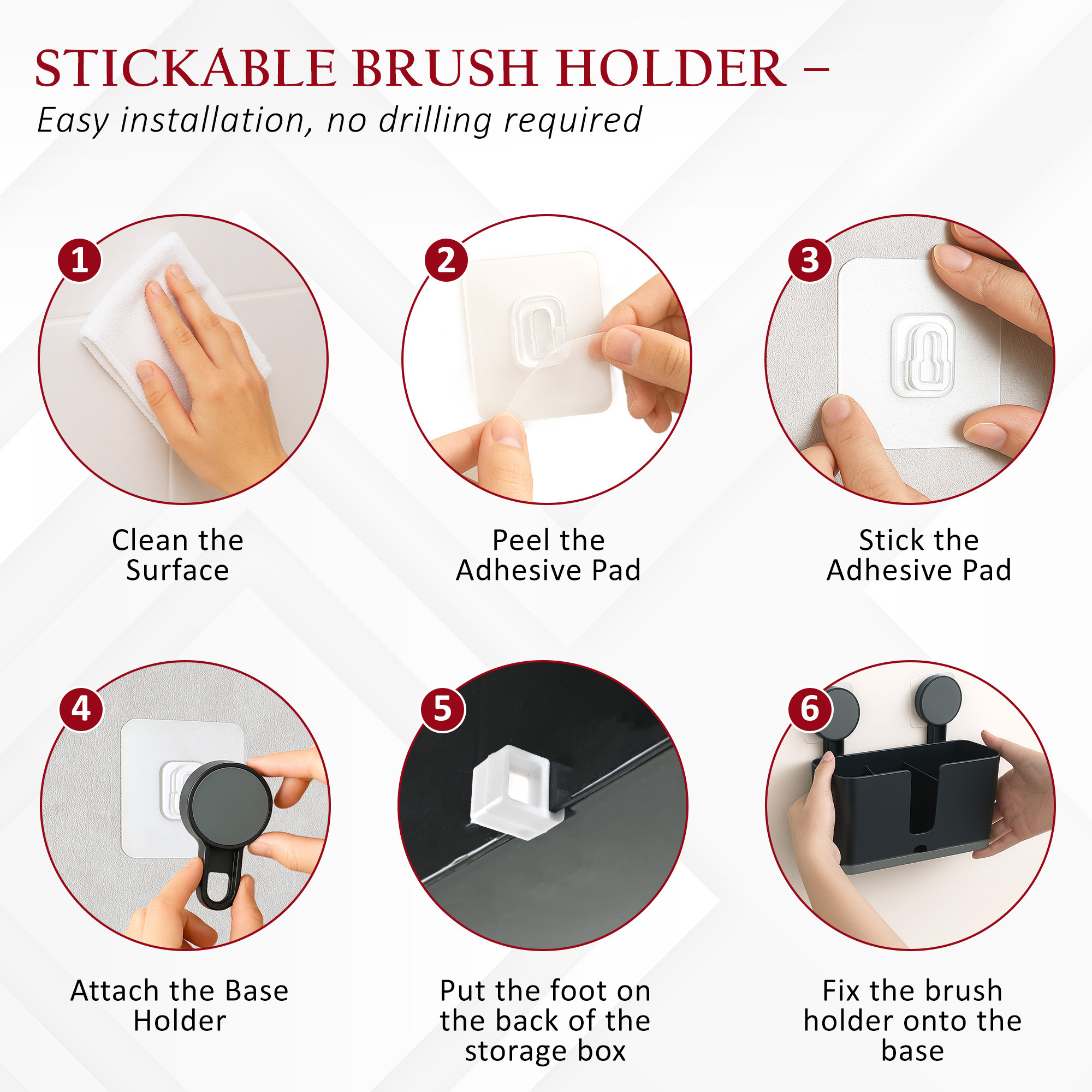 Kuber Industries Plastic Self-Adhesive Toothpaste Holder  Wall Mounted Tooth Brush Holder Bathroom  Bathroom Organiser without Drill for Razor and Makeup Brush  Black