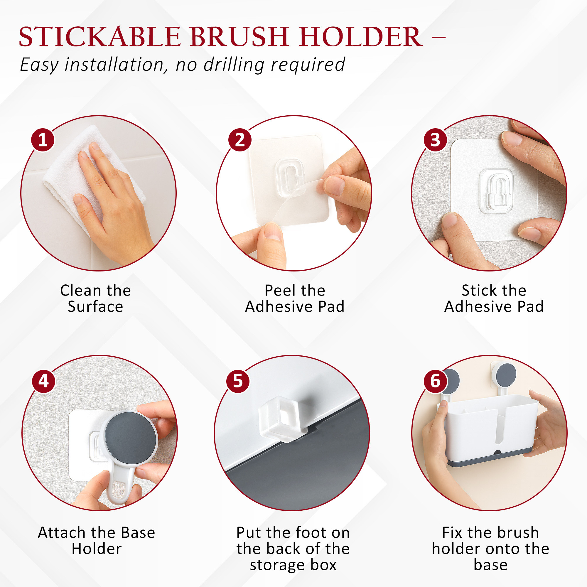 Kuber Industries Plastic Self-Adhesive Toothpaste Holder  Wall Mounted Tooth Brush Holder Bathroom  Bathroom Organiser without Drill for Razor and Makeup Brush  White