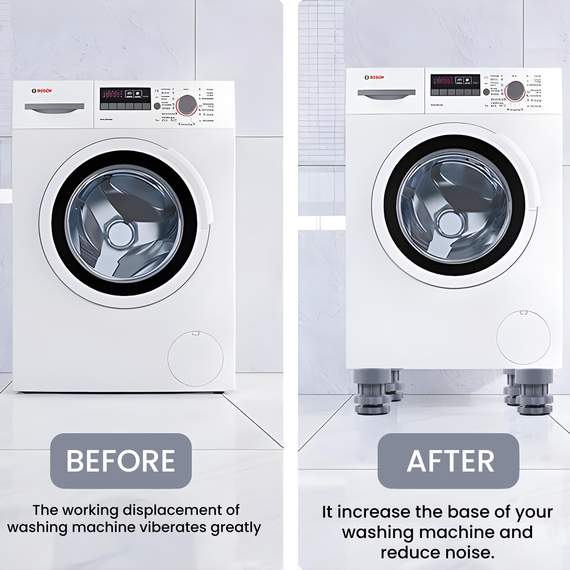 Kuber Industries Plastic Set of 4 Washing Machine Pads Anti Vibration with Suction Cup  Washing Machine Adjustable Height Footpads  Fridge Gripper Legs Anti Slip Refrigerator Rubber Stand  Grey