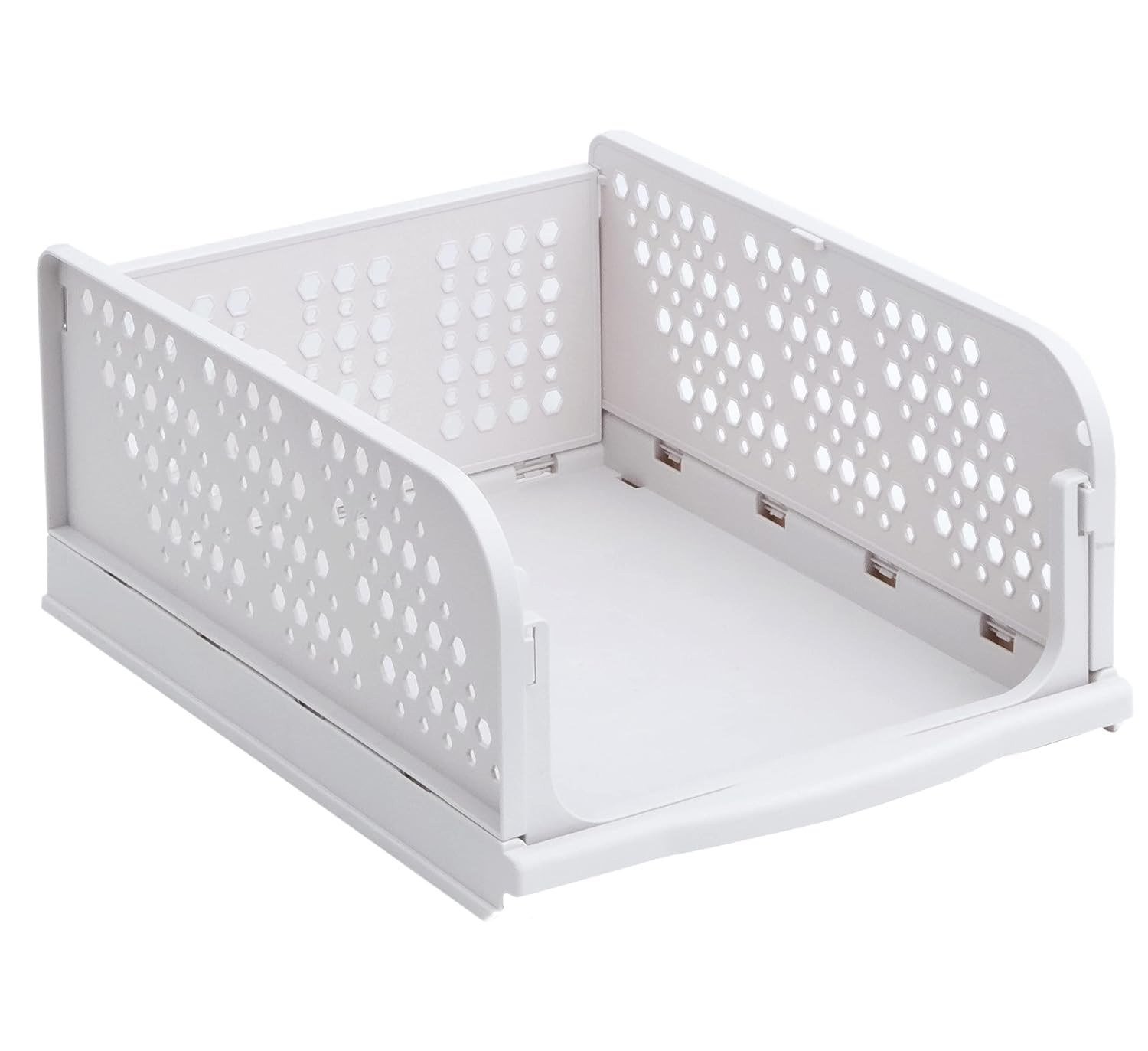 Kuber Industries Plastic Shirt Stacking Foldable Basket|Wardrobe Organizer For Clothes| White