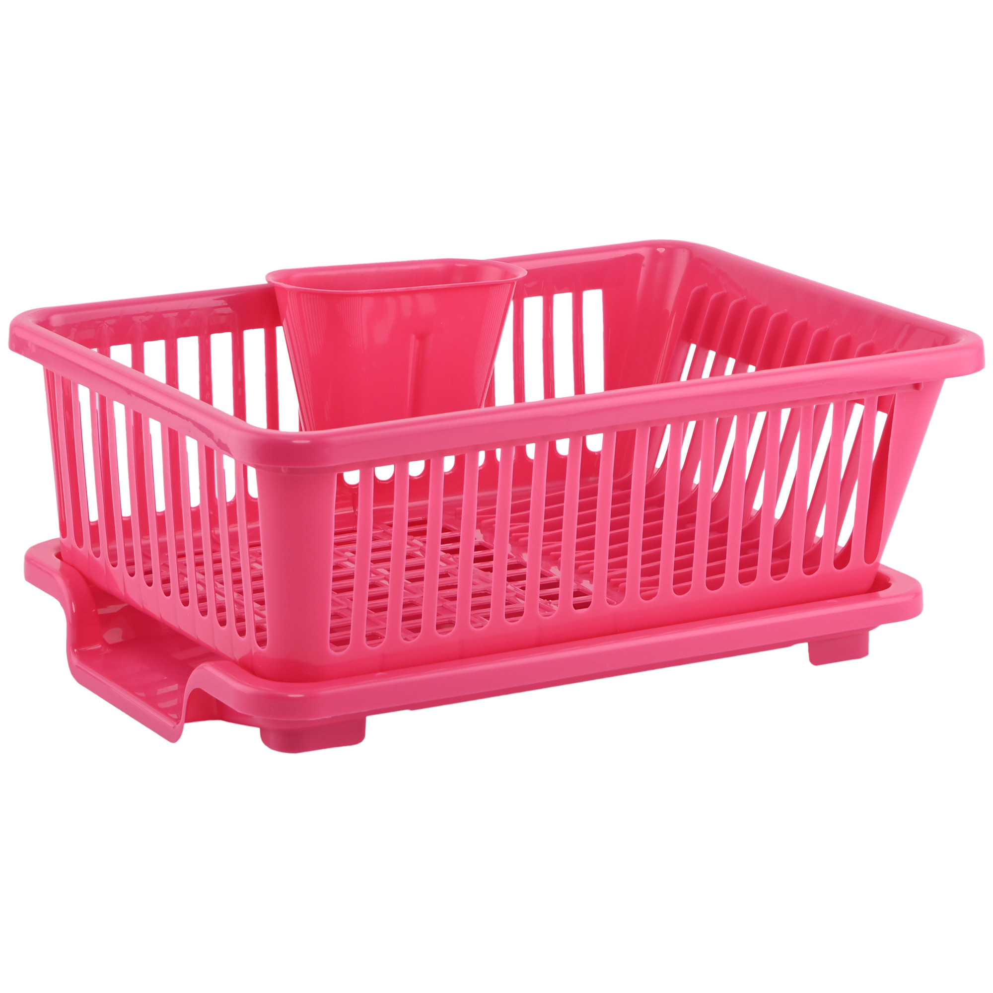 Kuber Industries Plastic Sink Dish Drainer Rack  3 in 1 Large Durable Drainer Drying Rack Washing Basket with Tray  Home  Kitchen Dish Rack Organizers Utensils Tools Cutlery - Pink