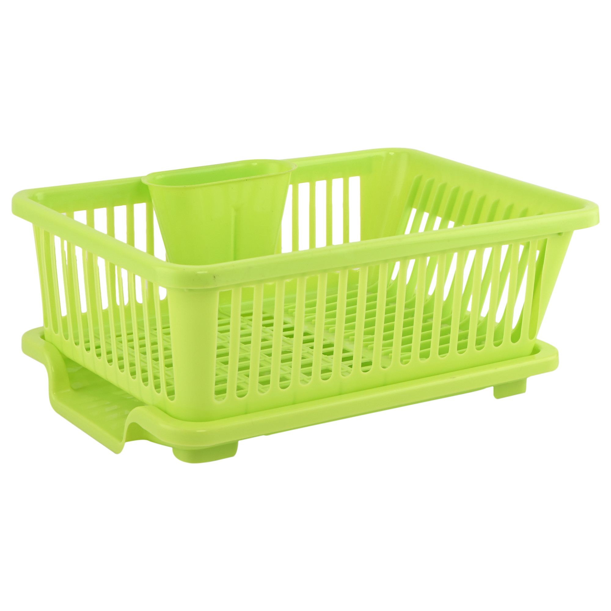Kuber Industries Plastic Sink Dish Drainer Rack  3 in 1 Large Durable Drainer Drying Rack Washing Basket with Tray  Home  Kitchen Dish Rack Organizers Utensils Tools Cutlery - Green