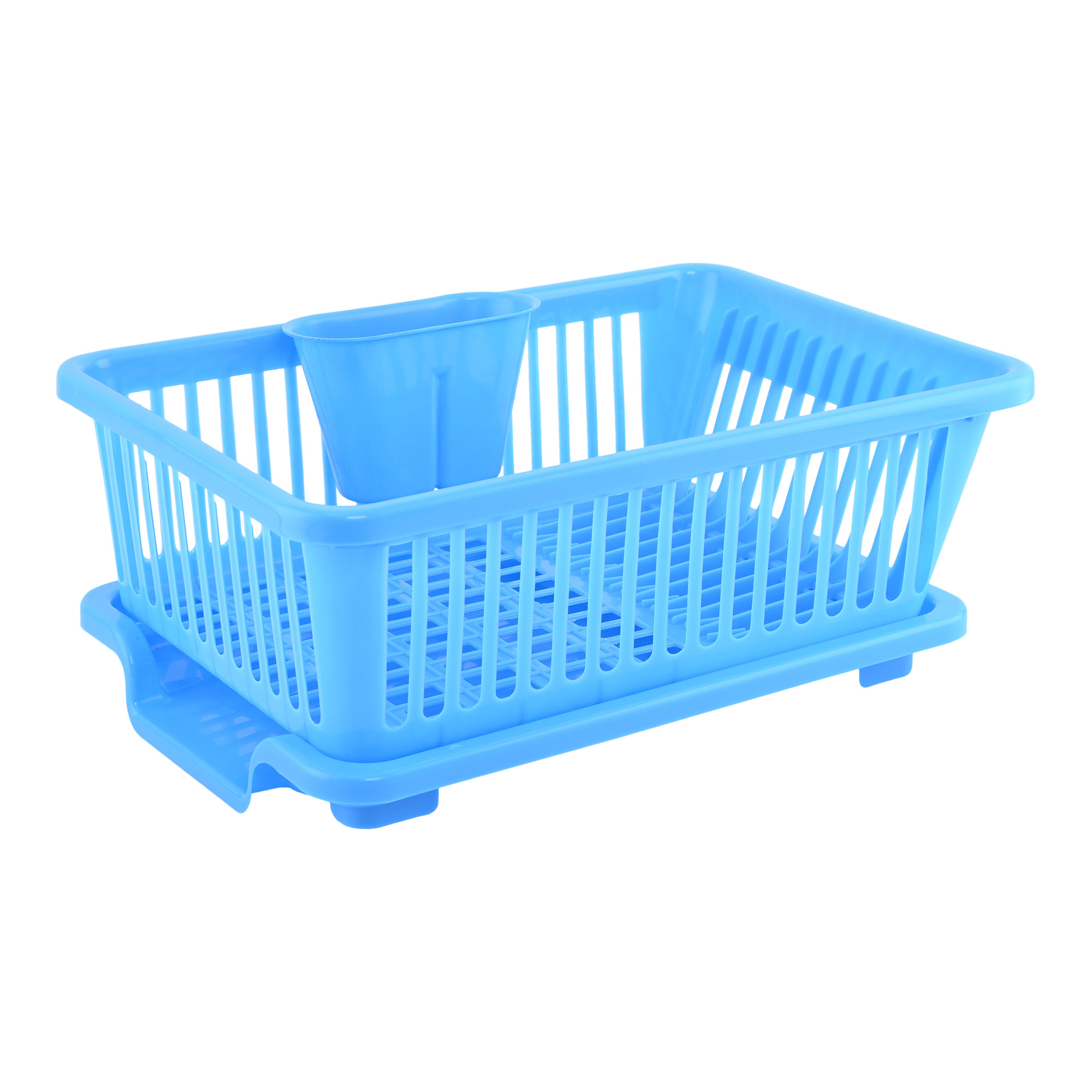 Kuber Industries Plastic Sink Dish Drainer Rack  3 in 1 Large Durable Drainer Drying Rack Washing Basket with Tray  Home  Kitchen Dish Rack Organizers Utensils Tools Cutlery - Blue