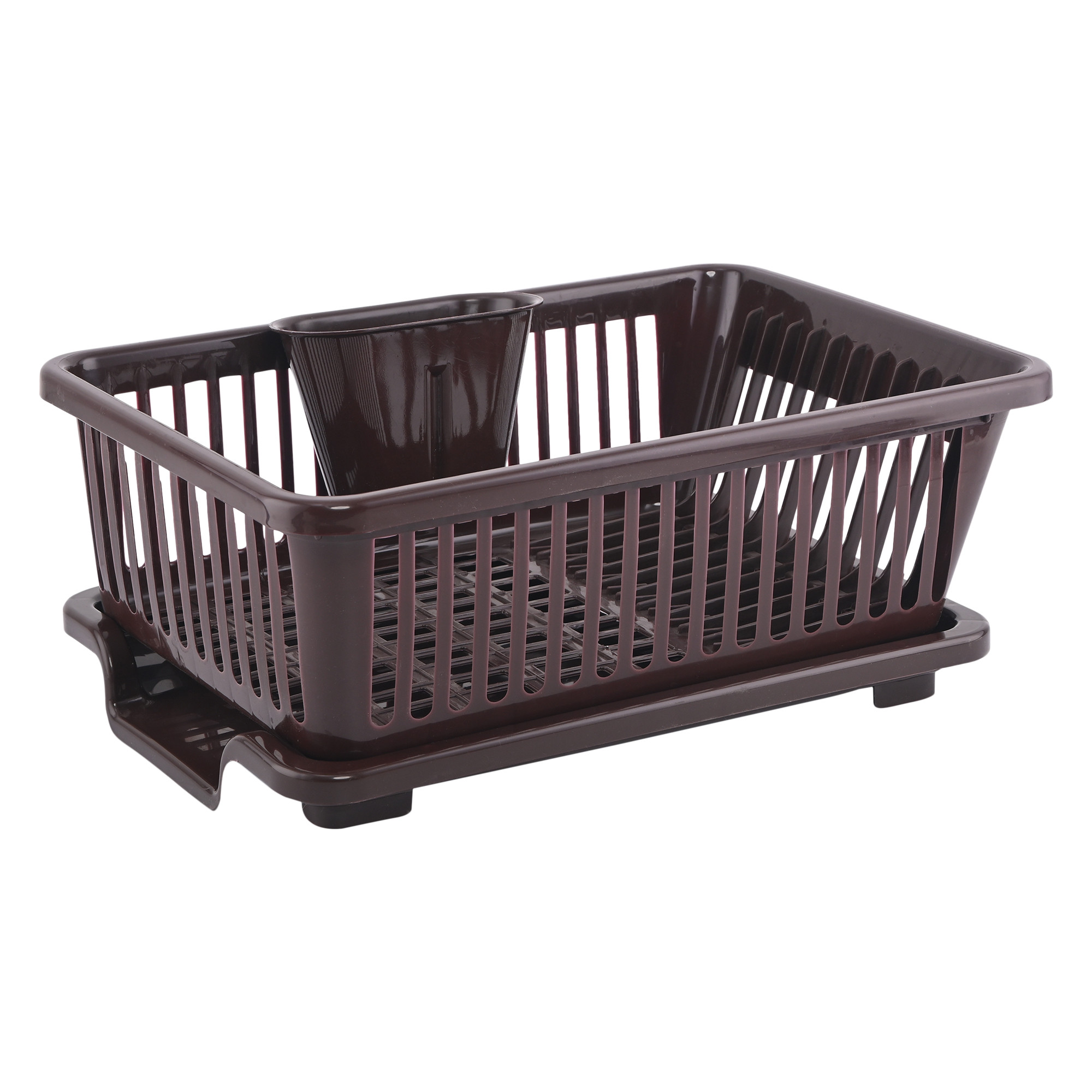 Kuber Industries Plastic Sink Dish Drainer Rack  3 in 1 Large Durable Drainer Drying Rack Washing Basket with Tray  Home  Kitchen Dish Rack Organizers Utensils Tools Cutlery - Brown