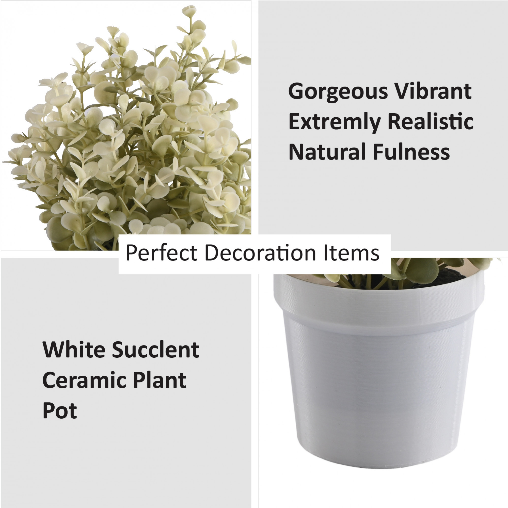 Kuber Industries Plastic Small Artificial Plants with Pot  Table Top  TV Unit Decorative Items for Living Room  Faux Plants for Home Decor  Office Desk  Flower 80 - White