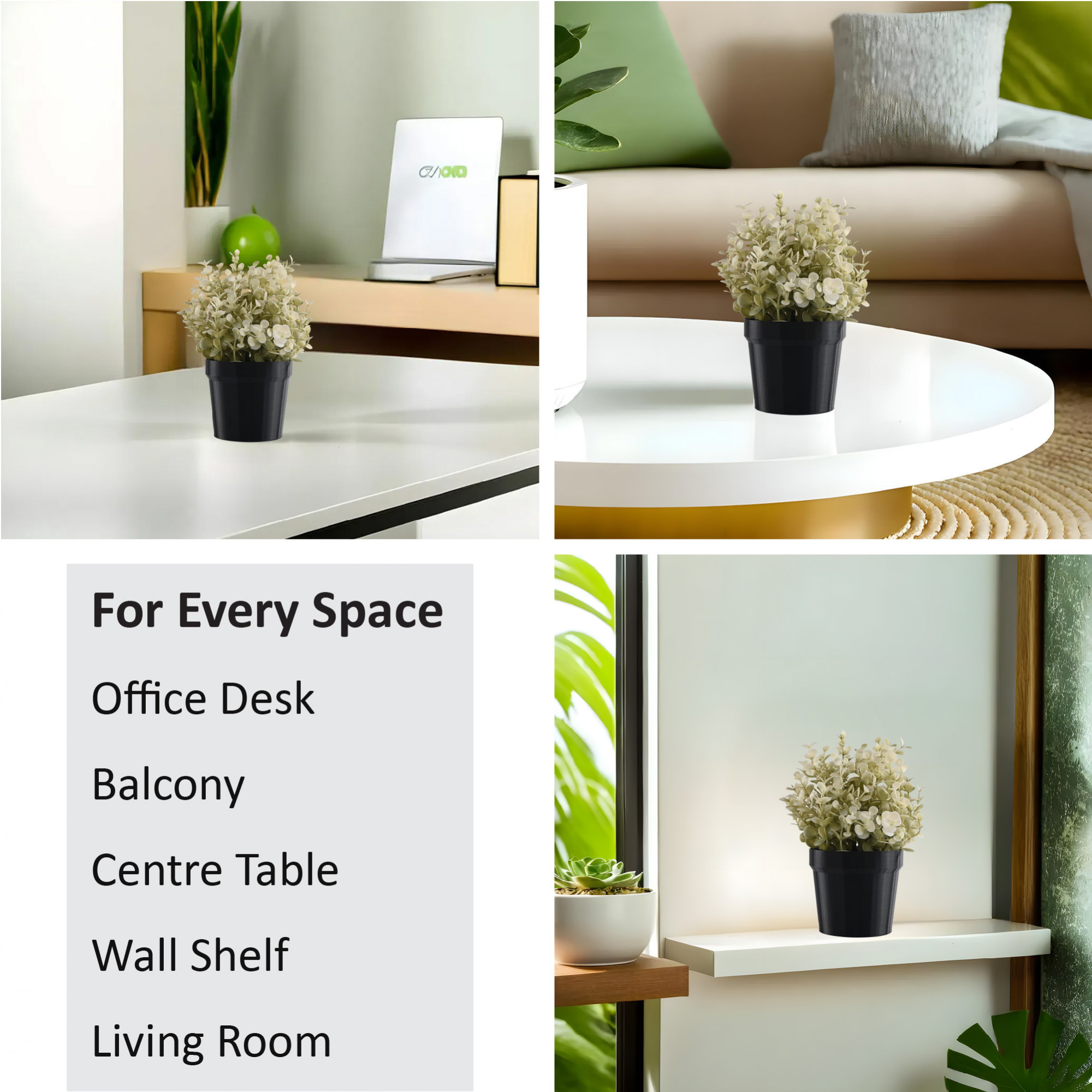 Kuber Industries Plastic Small Artificial Plants with Pot  Table Top  TV Unit Decorative Items for Living Room  Faux Plants for Home Decor  Office Desk  Flower 80 - Black