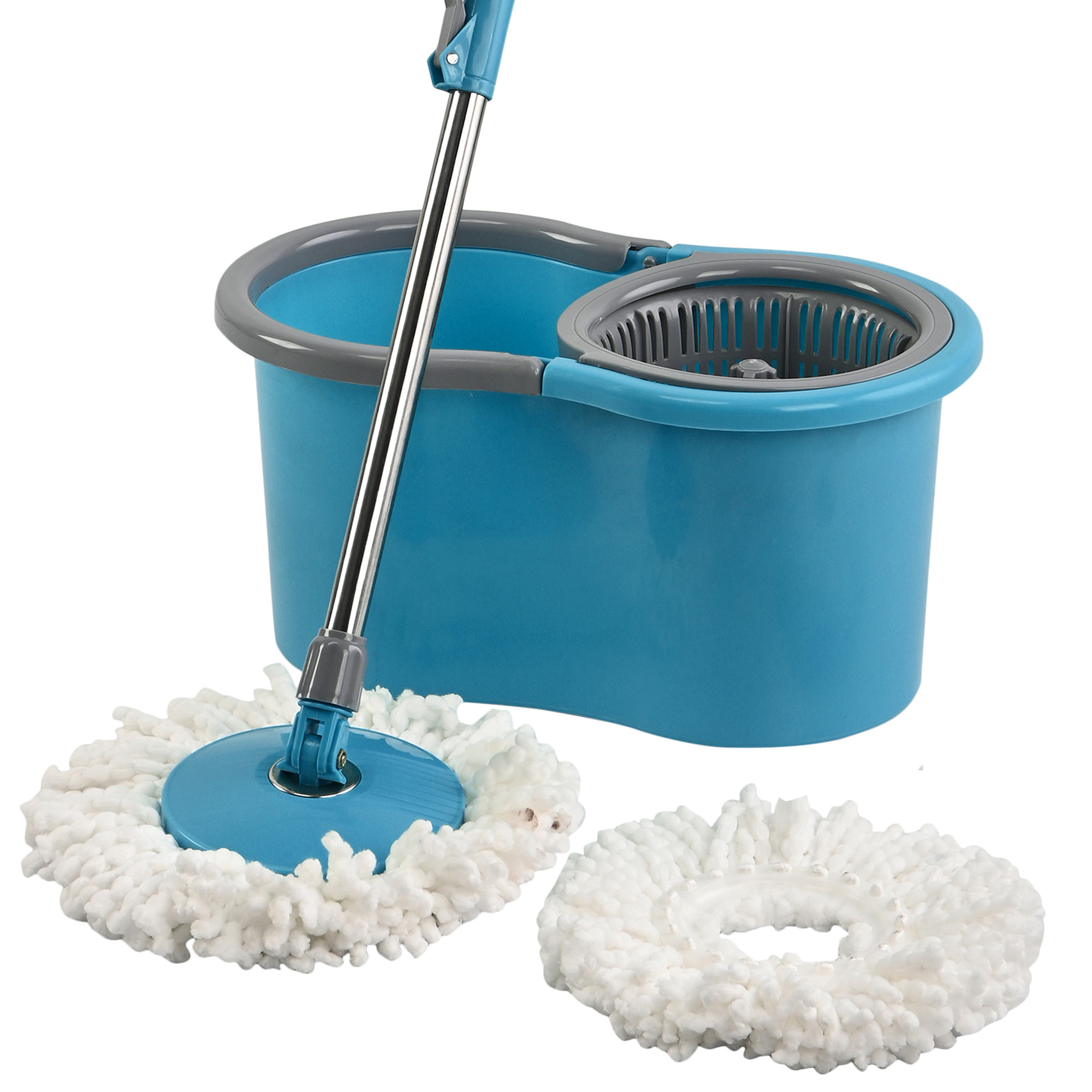 Kuber Industries Plastic Spin Mop Bucket  Extendable Handle Moppers for Cleaning Floor with 2 Refills  360 Floor Cleaner Mopping Machine Set for Home  Office  Pocha Stick - Blue