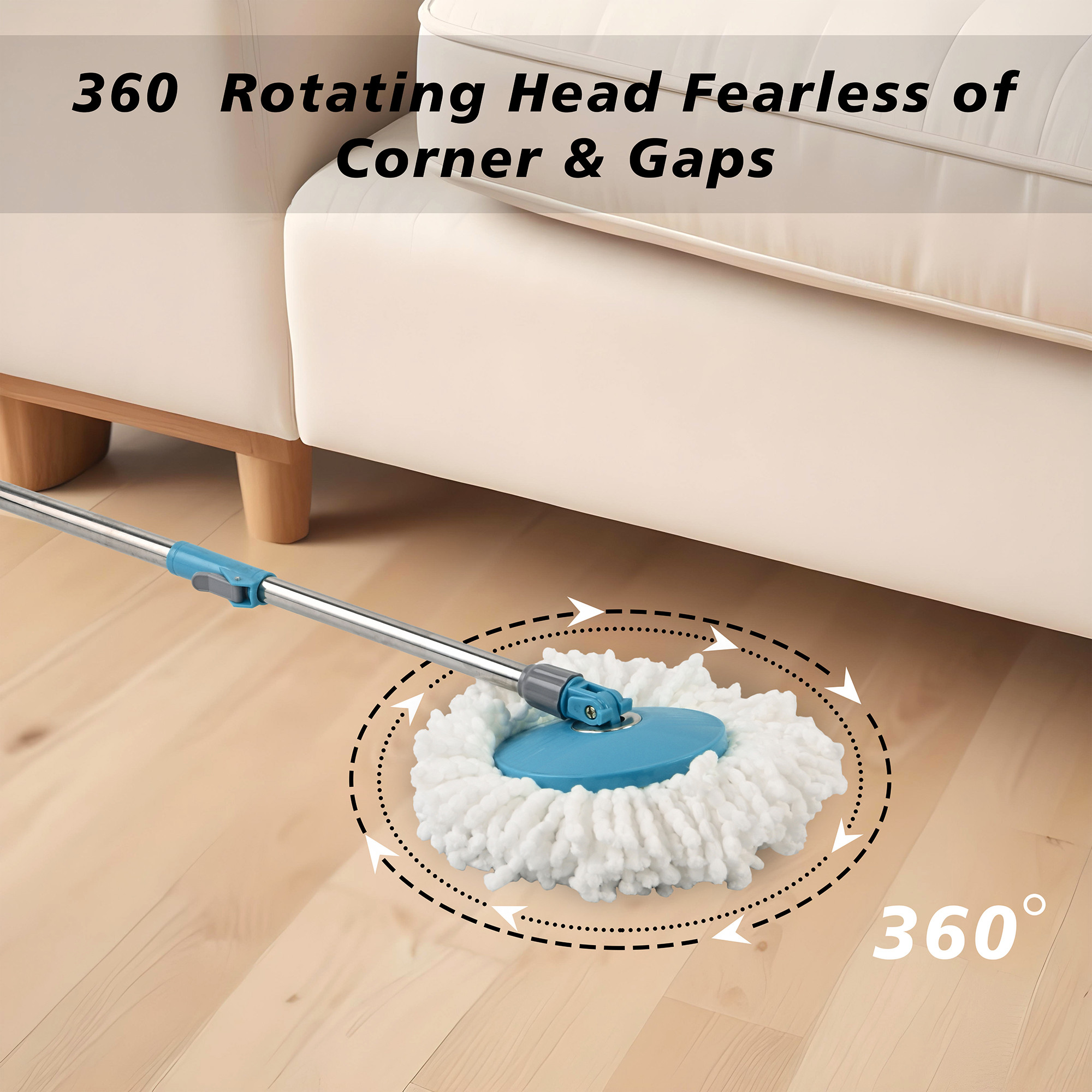 Kuber Industries Plastic Spin Mop Bucket  Extendable Handle Moppers for Cleaning Floor with 2 Refills  360 Floor Cleaner Mopping Machine Set for Home  Office  Pocha Stick - Blue