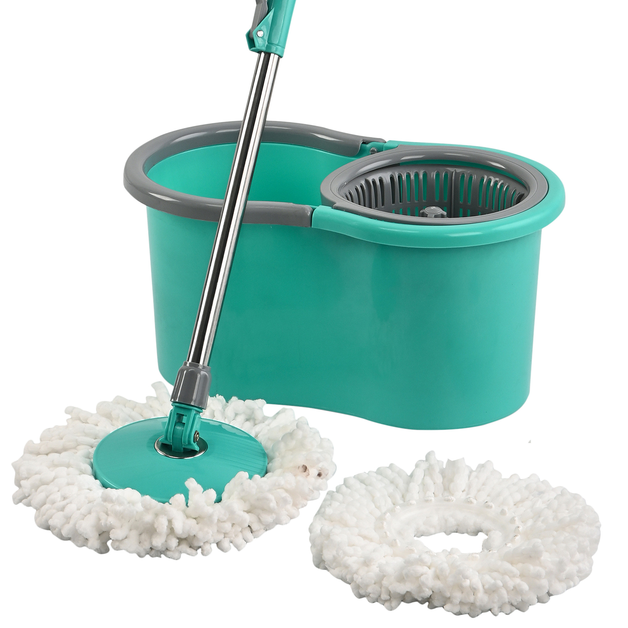 Kuber Industries Plastic Spin Mop Bucket  Extendable Handle Moppers for Cleaning Floor with 2 Refills  360 Floor Cleaner Mopping Machine Set for Home  Office  Pocha Stick - Mint Green
