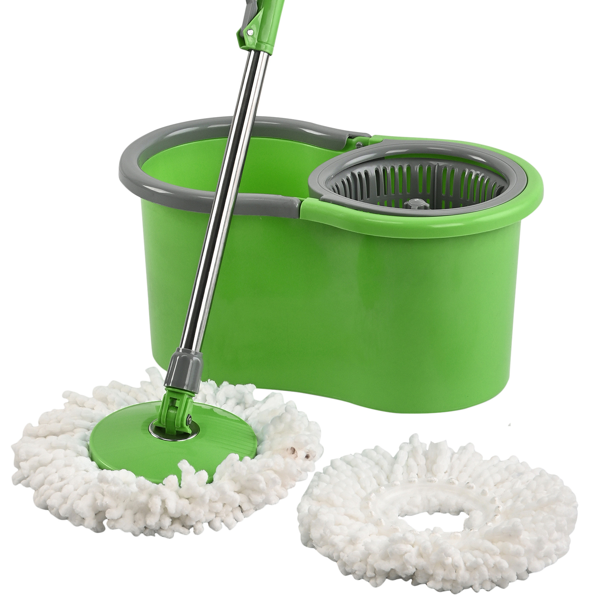 Kuber Industries Plastic Spin Mop Bucket  Extendable Handle Moppers for Cleaning Floor with 2 Refills  360 Floor Cleaner Mopping Machine Set for Home  Office  Pocha Stick - Green
