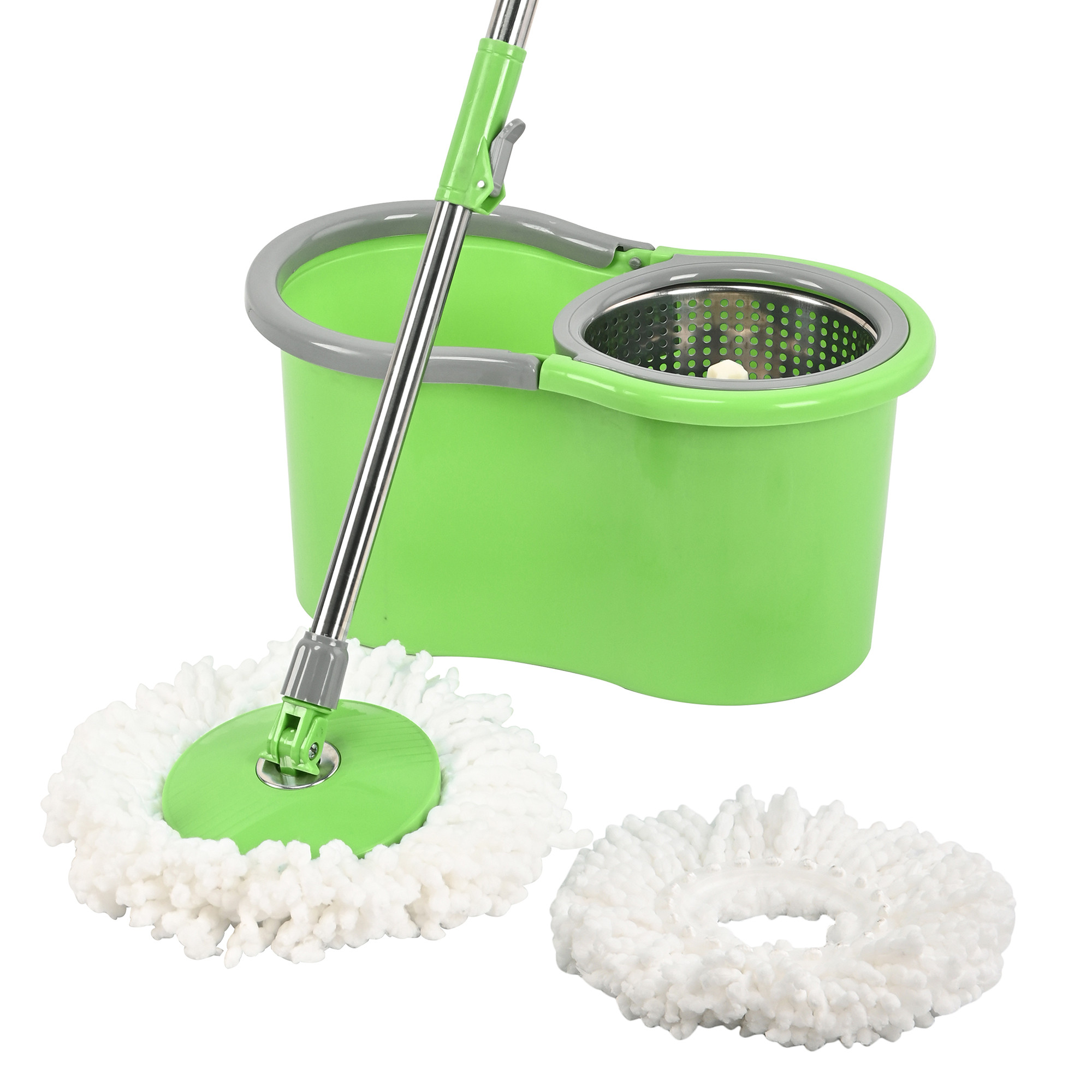 Kuber Industries Plastic Spin Mop with Stainless Steel Wringer  Big Bucket Moppers for Cleaning Floor 2 Refills  360 Floor Cleaner Mopping Set for Home  Office  Pocha Stick - Green