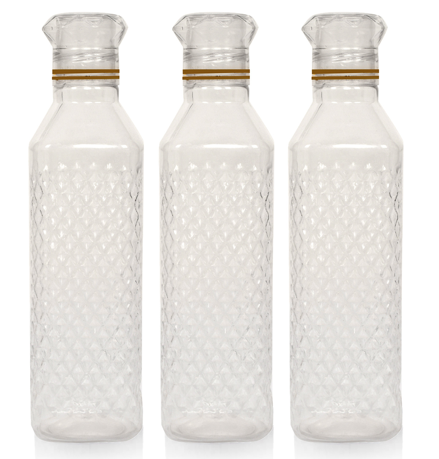 Kuber Industries Plastic Squere Shape Crystal Design Water Bottle For Home & Traveling, 1Ltr. (Transparent) 54KM4303