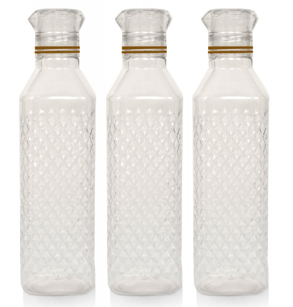 Kuber Industries Plastic Squere Shape Crystal Design Water Bottle For Home &amp; Traveling, 1Ltr. (Transparent) 54KM4303