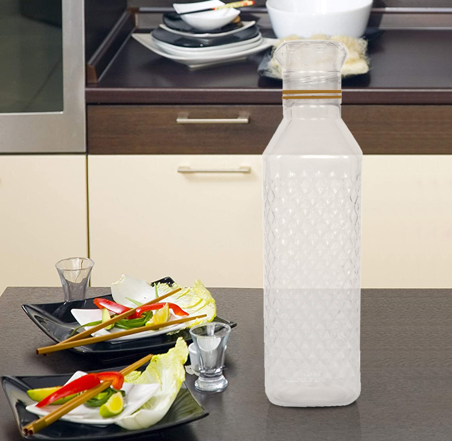Kuber Industries Plastic Squere Shape Crystal Design Water Bottle For Home & Traveling, 1Ltr. (Transparent) 54KM4303