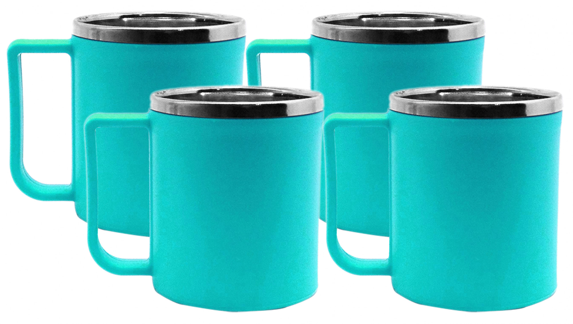 Kuber Industries Plastic Steel Cups for Coffee Tea Cocoa, Camping Mugs with Handle, Portable & Easy Clean (Green)