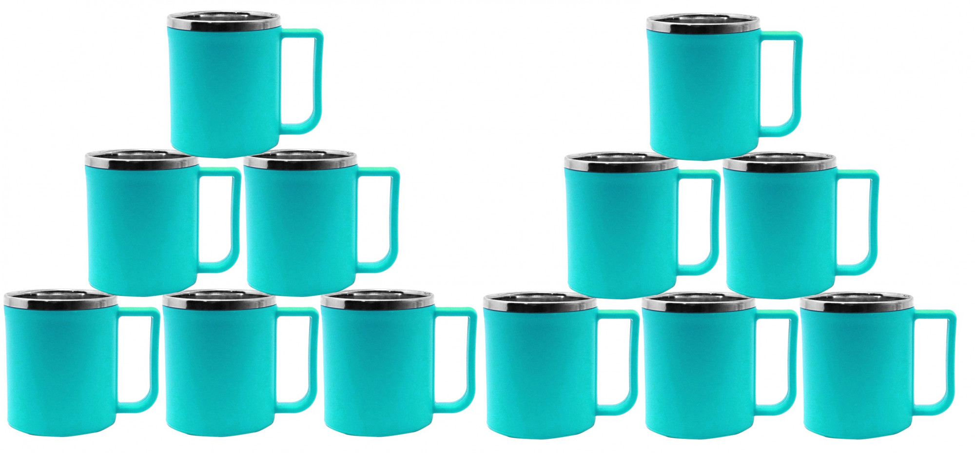 Kuber Industries Plastic Steel Cups for Coffee Tea Cocoa, Camping Mugs with Handle, Portable & Easy Clean (Green)