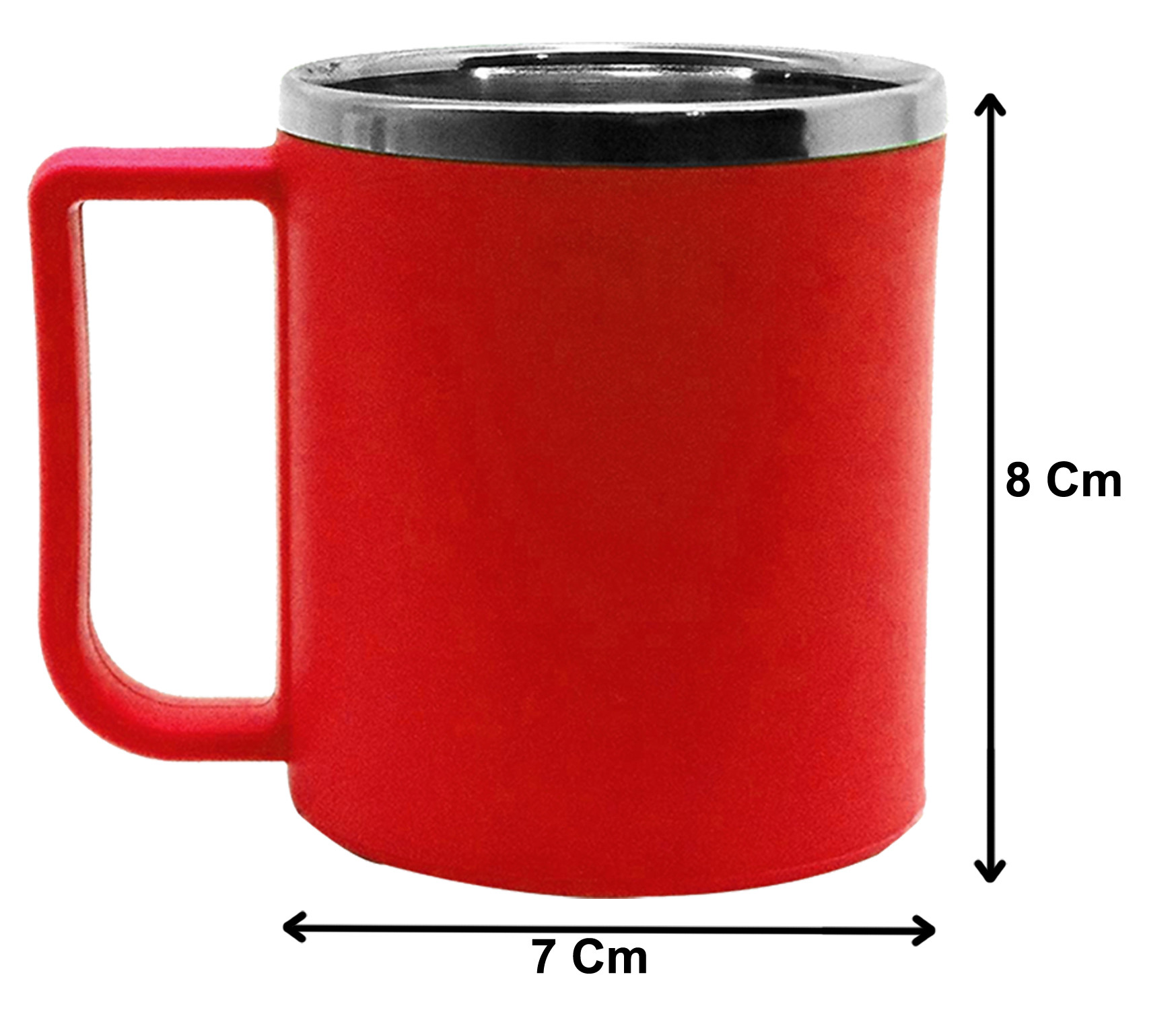 Kuber Industries Plastic Steel Cups for Coffee Tea Cocoa, Camping Mugs with Handle, Portable & Easy Clean (Red)