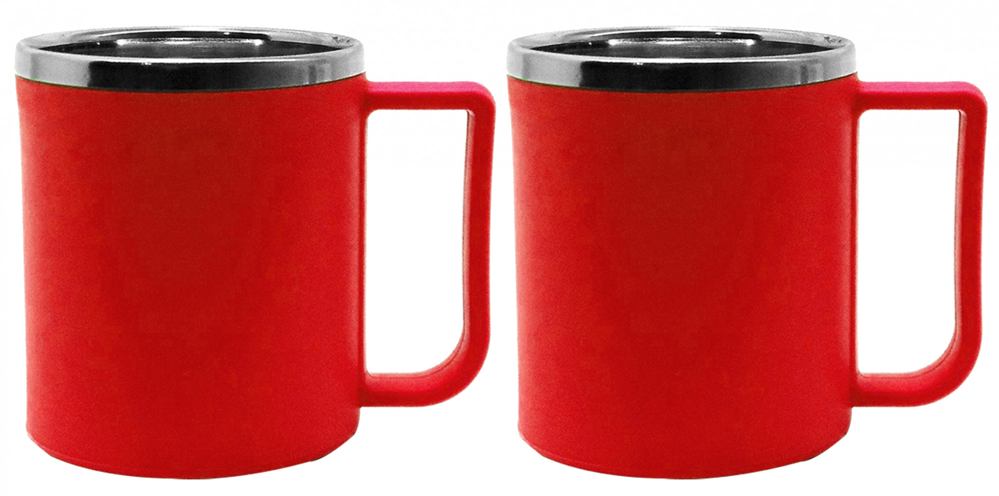 Kuber Industries Plastic Steel Cups for Coffee Tea Cocoa, Camping Mugs with Handle, Portable & Easy Clean (Red)