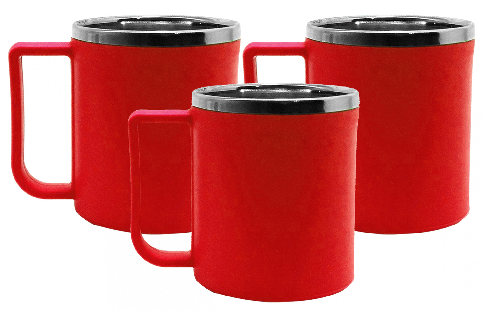 Kuber Industries Plastic Steel Cups for Coffee Tea Cocoa, Camping Mugs with Handle, Portable & Easy Clean (Red)