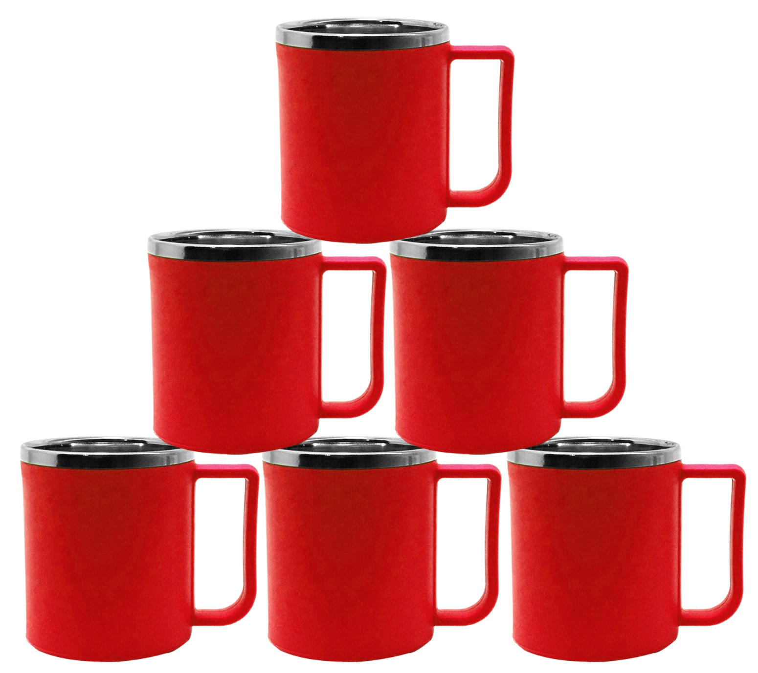 Kuber Industries Plastic Steel Cups for Coffee Tea Cocoa, Camping Mugs with Handle, Portable & Easy Clean (Red)