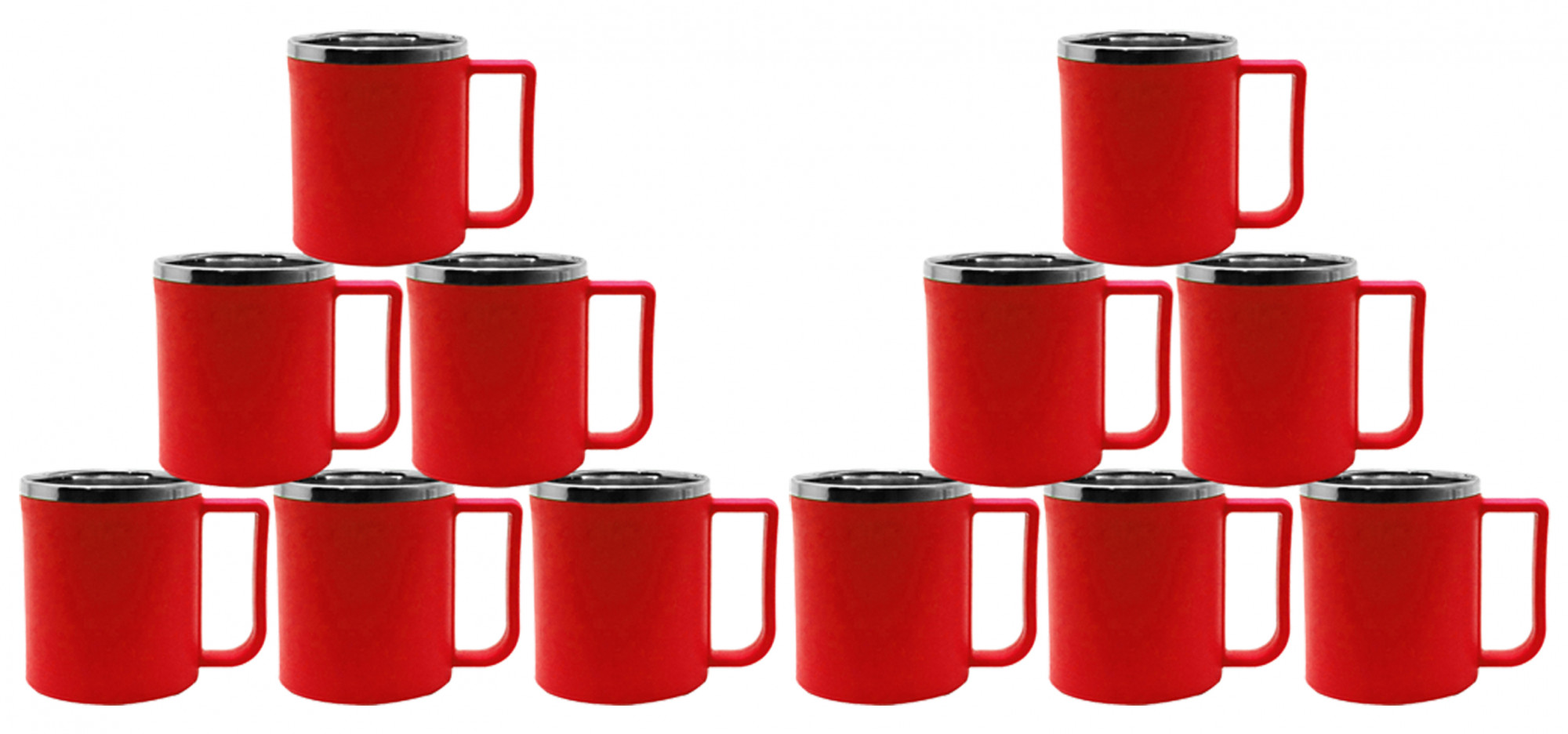 Kuber Industries Plastic Steel Cups for Coffee Tea Cocoa, Camping Mugs with Handle, Portable & Easy Clean (Red)