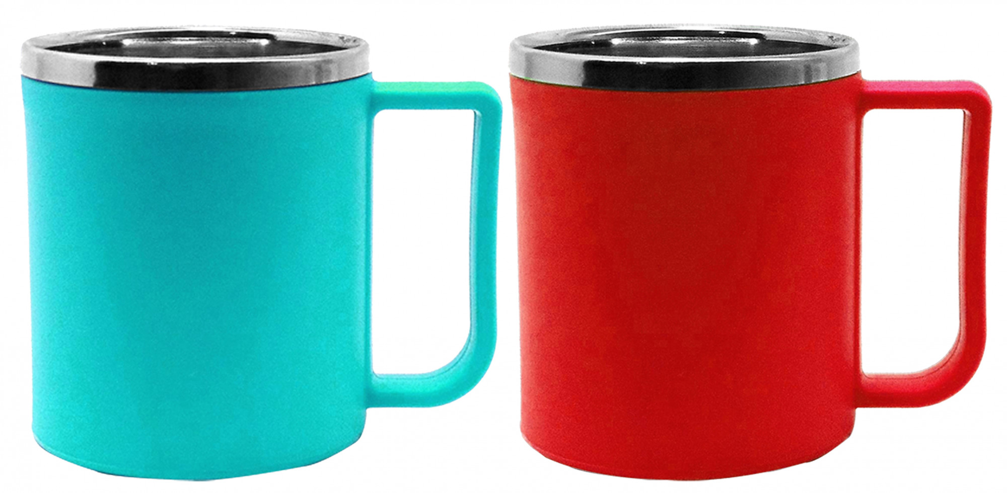 Kuber Industries Plastic Steel Cups for Coffee Tea Cocoa, Camping Mugs with Handle, Portable & Easy Clean,(Green & Red)