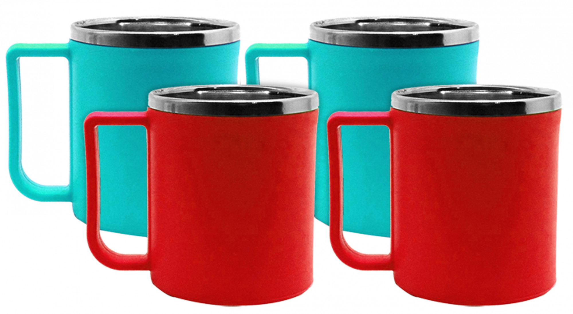 Kuber Industries Plastic Steel Cups for Coffee Tea Cocoa, Camping Mugs with Handle, Portable & Easy Clean,(Green & Red)