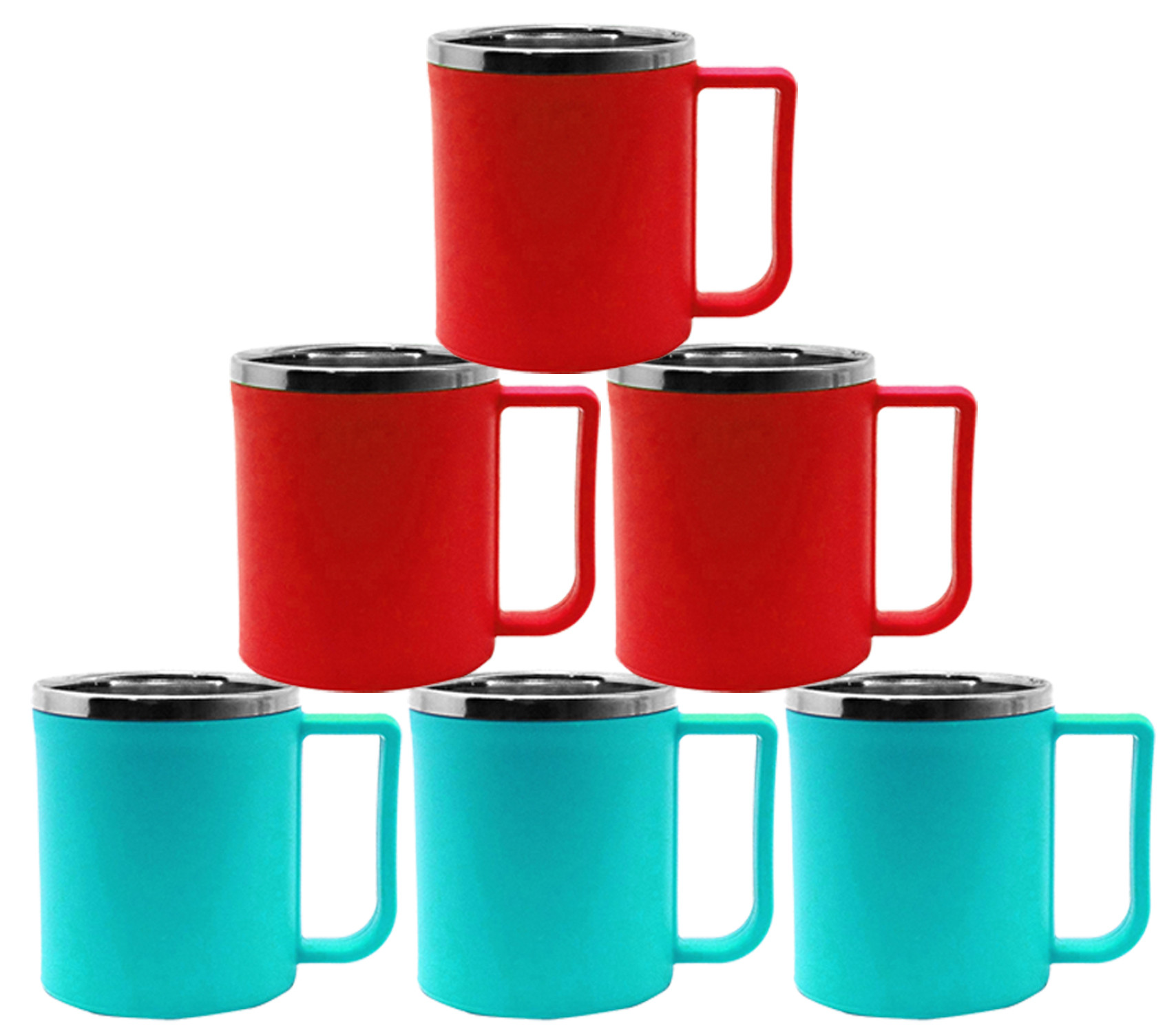 Kuber Industries Plastic Steel Cups for Coffee Tea Cocoa, Camping Mugs with Handle, Portable & Easy Clean,(Green & Red)